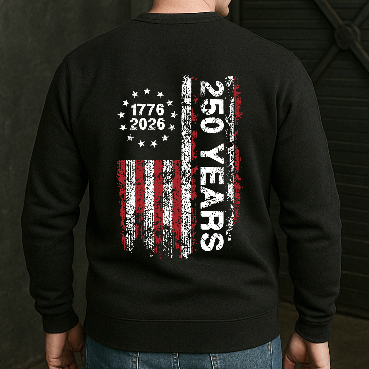 250 Years Distressed USA Flag - Back Printed Shirt