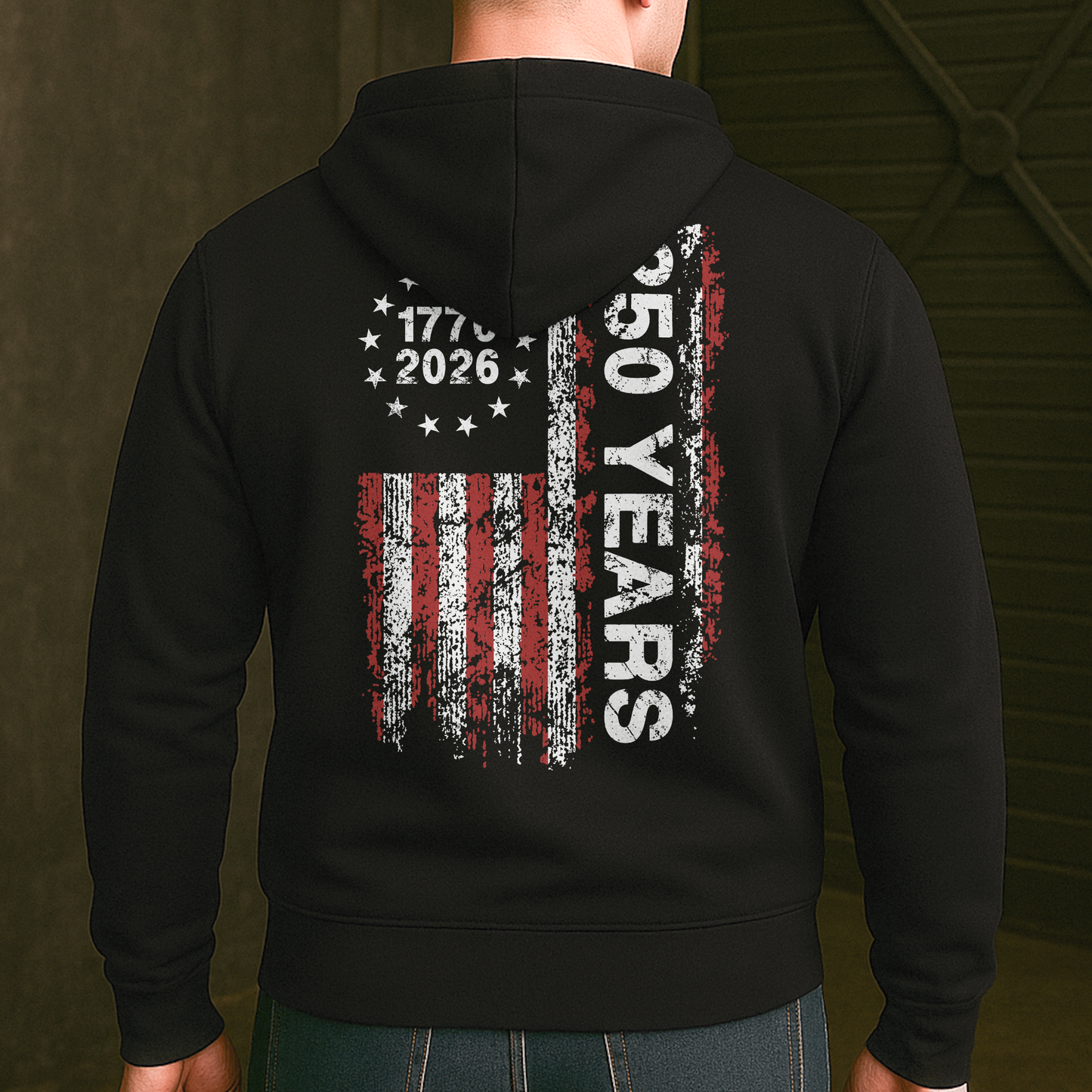 250 Years Distressed USA Flag - Back Printed Shirt
