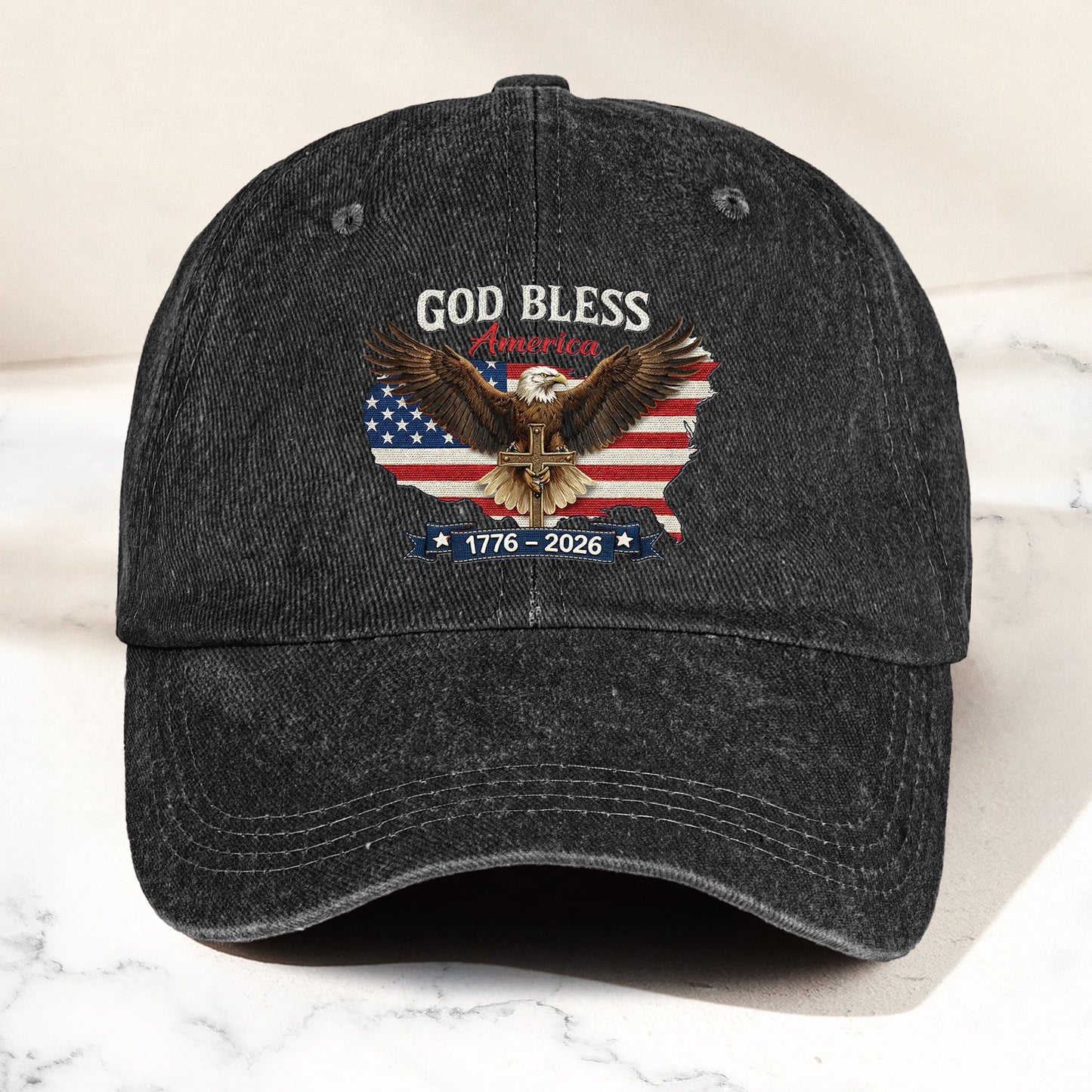250Th Anniversary Usa Patriotic Faux Pattern - Personalized Distressed Denim Cap