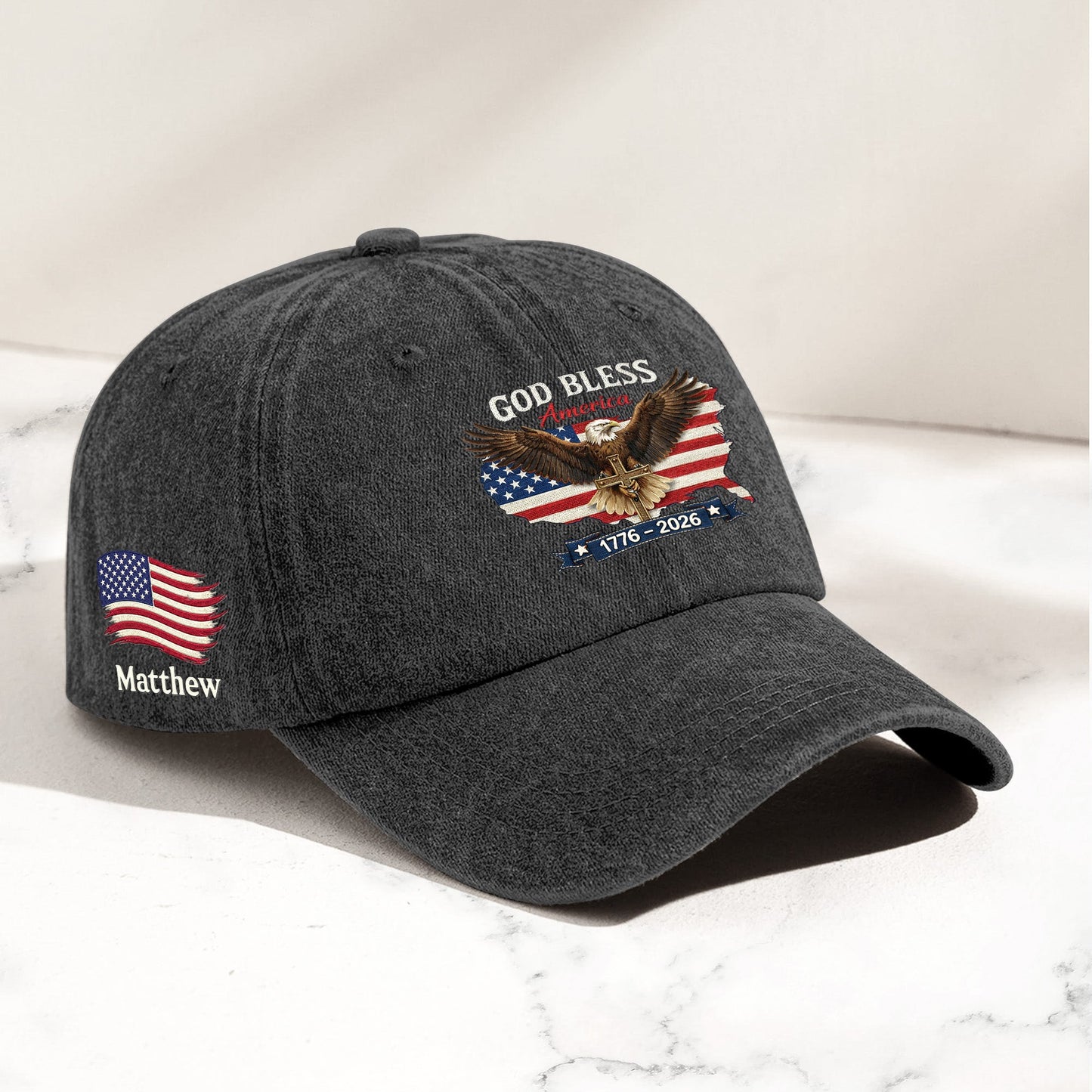250Th Anniversary Usa Patriotic Faux Pattern - Personalized Distressed Denim Cap