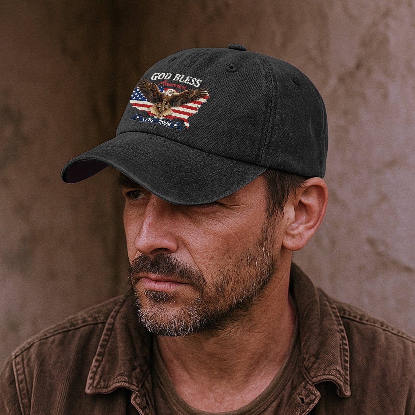 250Th Anniversary Usa Patriotic Faux Pattern - Personalized Distressed Denim Cap