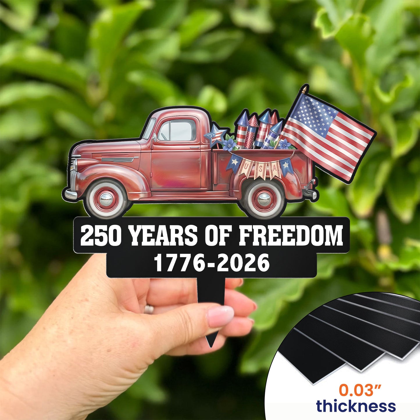 250 Years Of Freedom Red Truck Tractor Garden Decor - Personalized Garden Stake