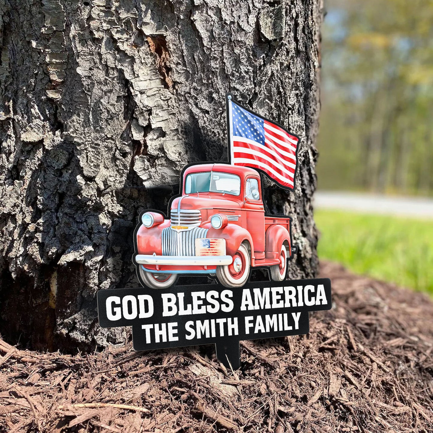 250 Years Of Freedom Red Truck Tractor Garden Decor - Personalized Garden Stake