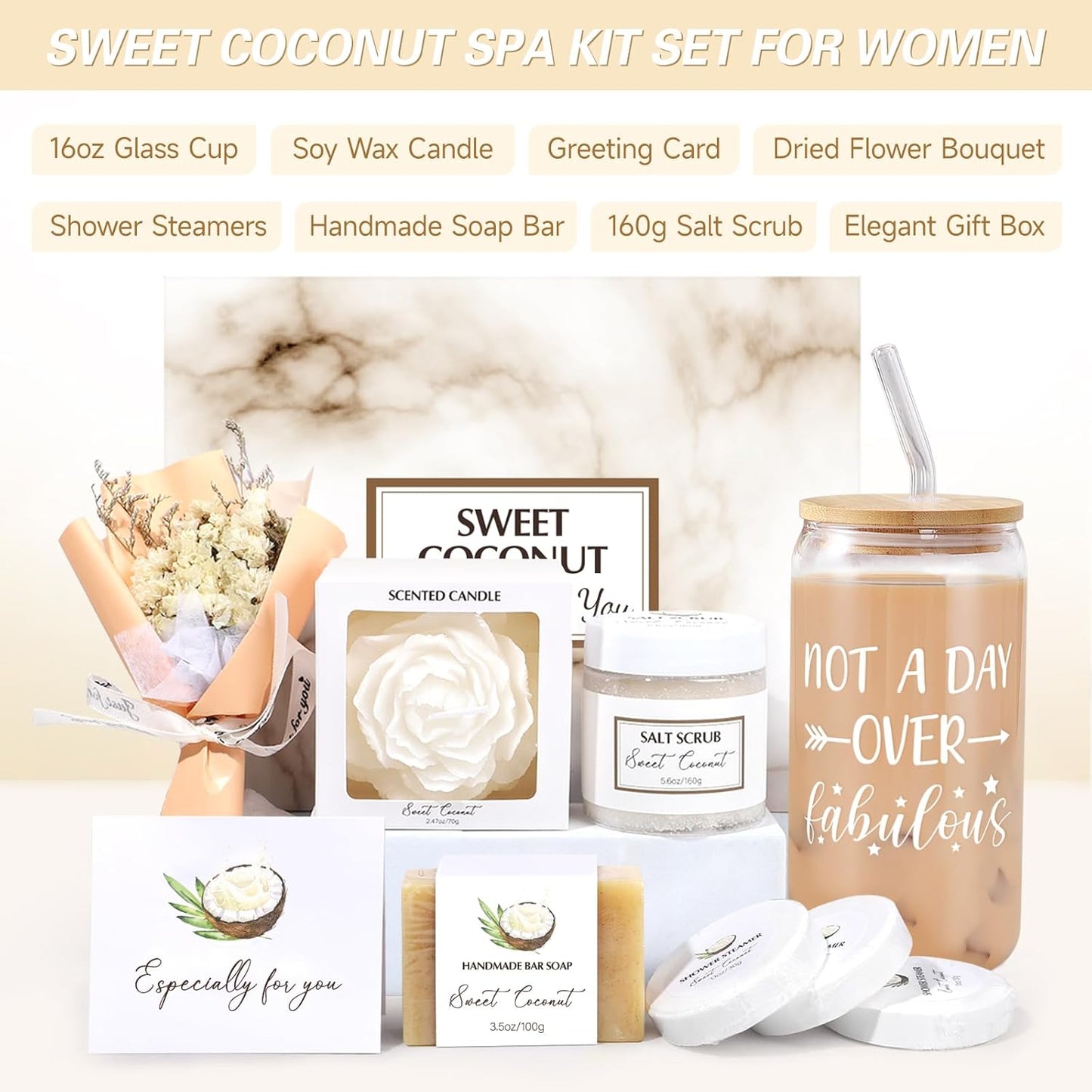 Sweet Coconut Spa Gift Set – Birthday Present for Mom, Wife & Friends