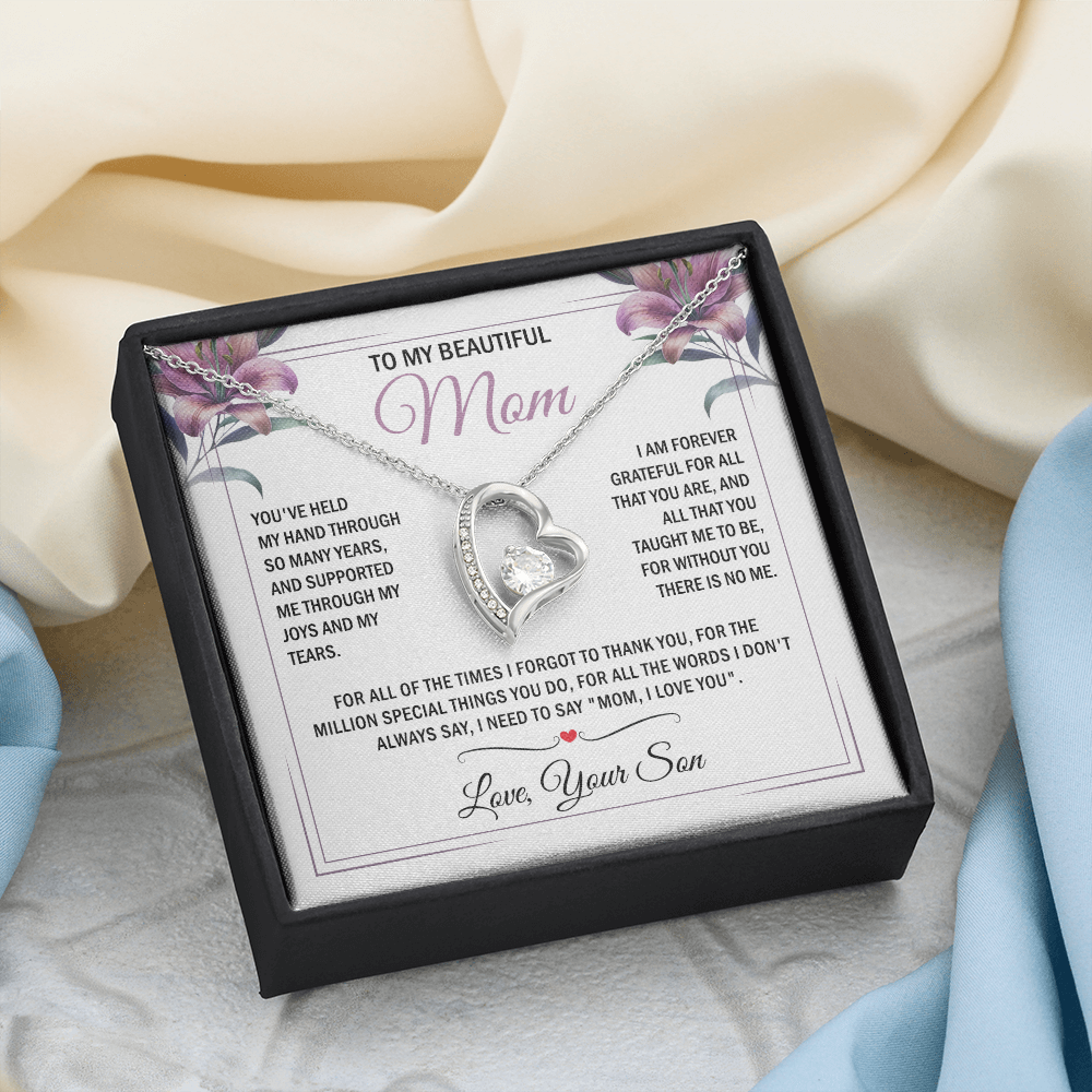 To My Mom - Without You There is No Me - Heart Necklace