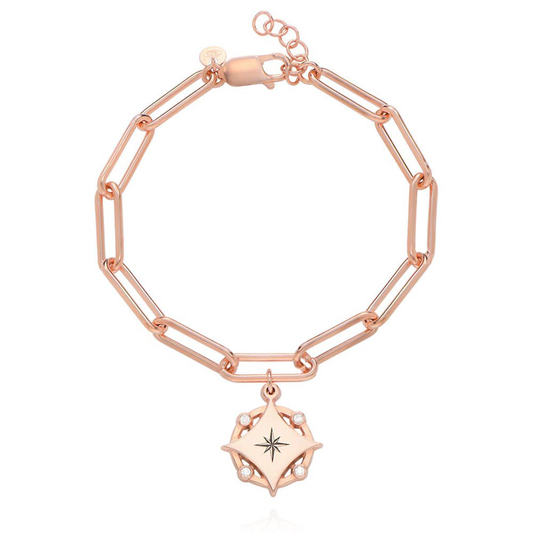 Compass engraved bracelet with diamonds - Forever linked - Rose Gold