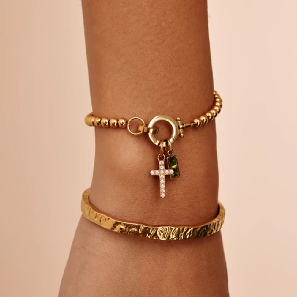 To my Daughter - Beaded Birthstone Cross Charm Bracelet