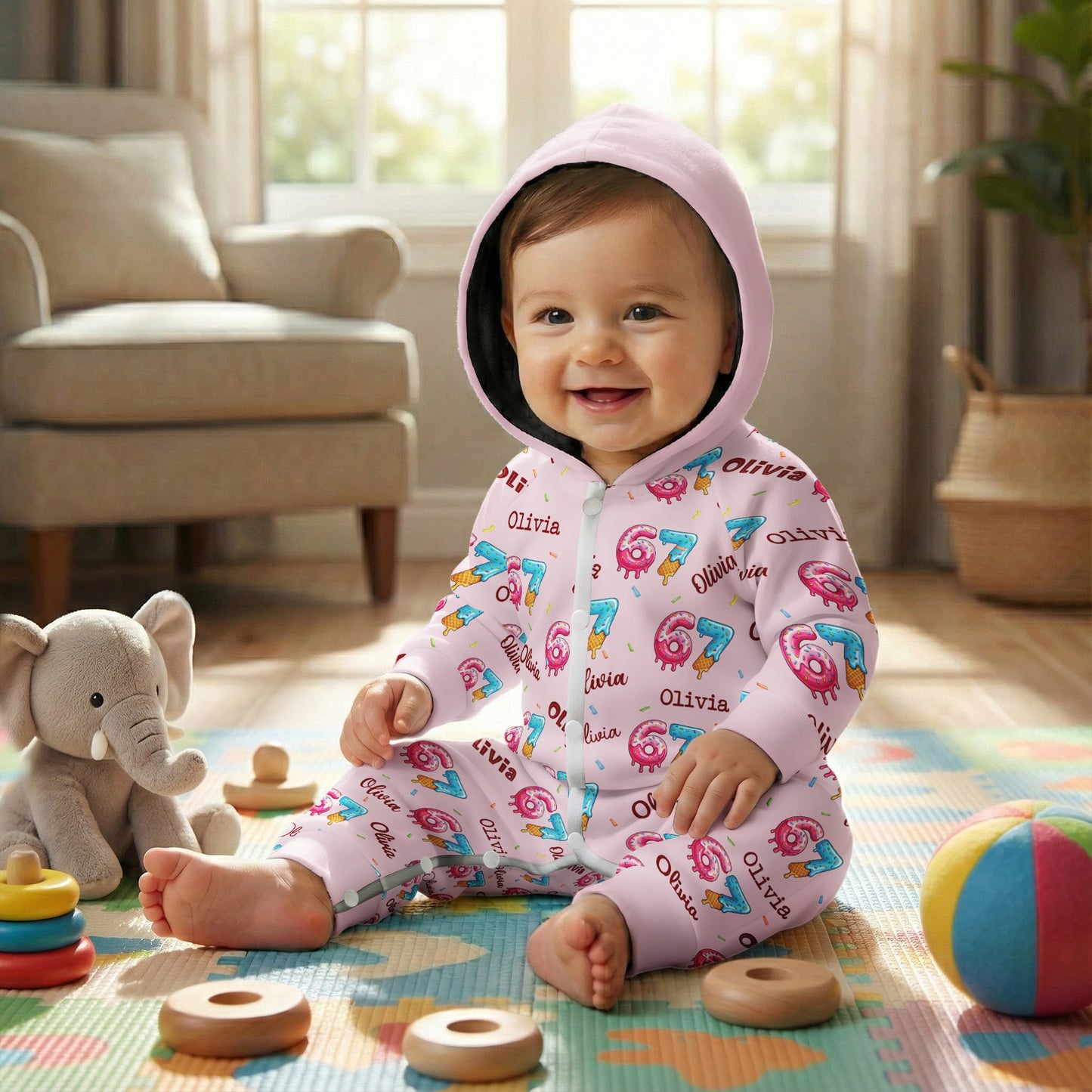 67 Ice Cream Drip - Personalized Hooded Jumpsuit