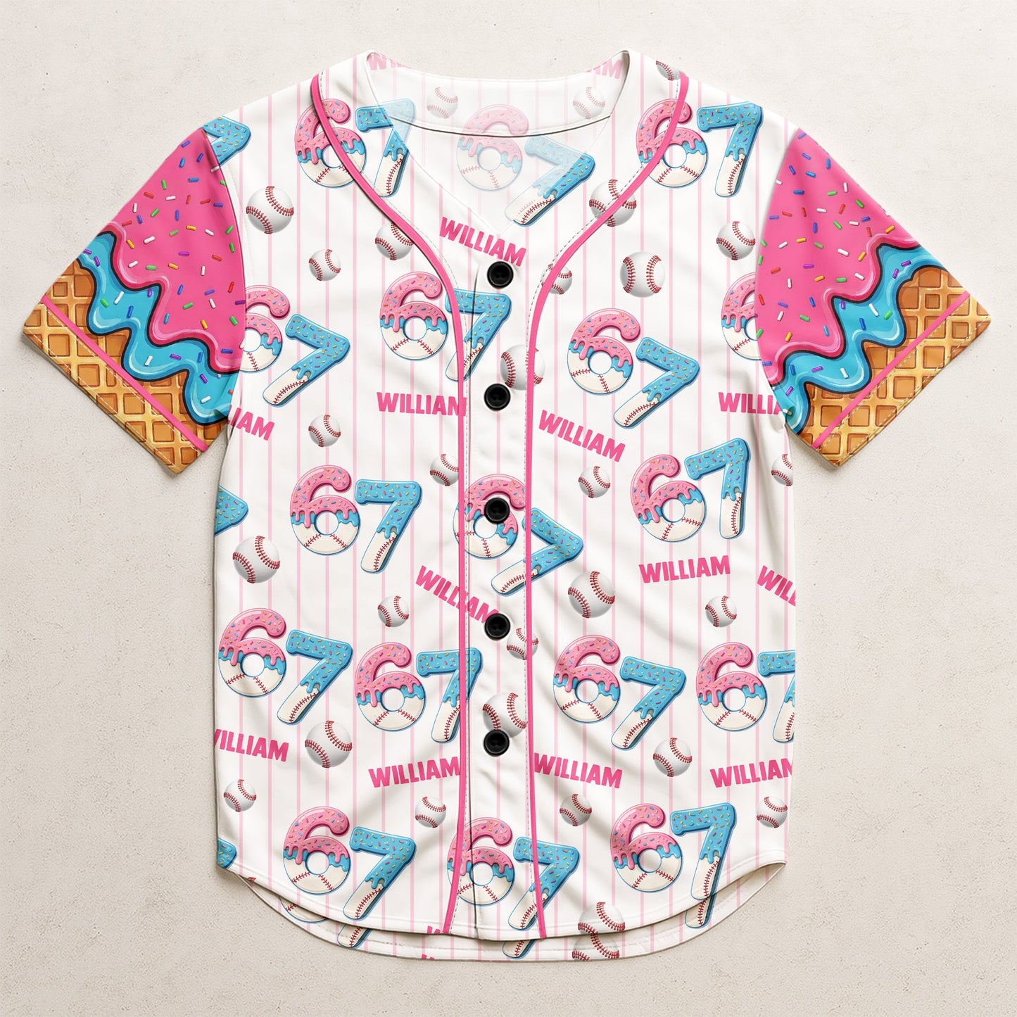 67 Sport Ice Cream Drip - Personalized Kids Baseball Jersey