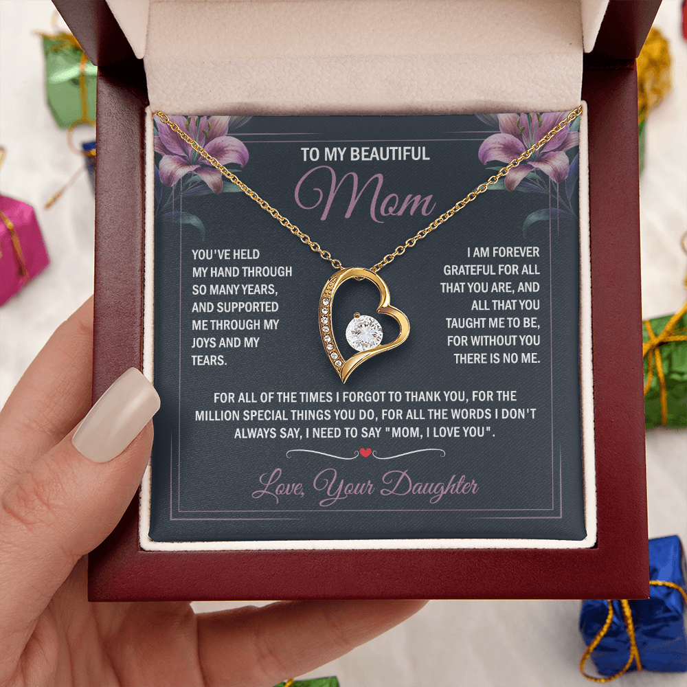 To My Beautiful Mom - Joy & Tears - Heart Necklace