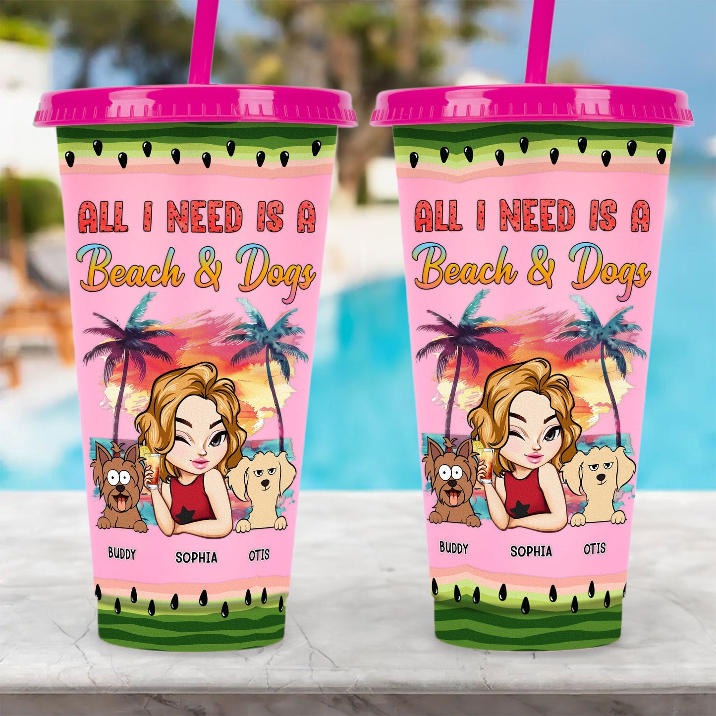 A Beach And Dogs - Personalized Color Changing Cup