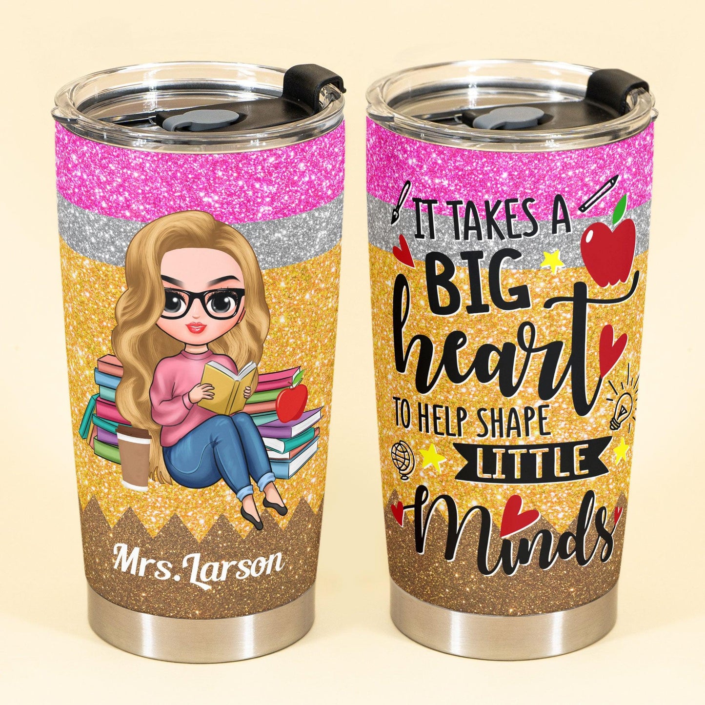 A Big Heart - Personalized Tumbler Cup - Birthday Gift For Teacher Colleague Student