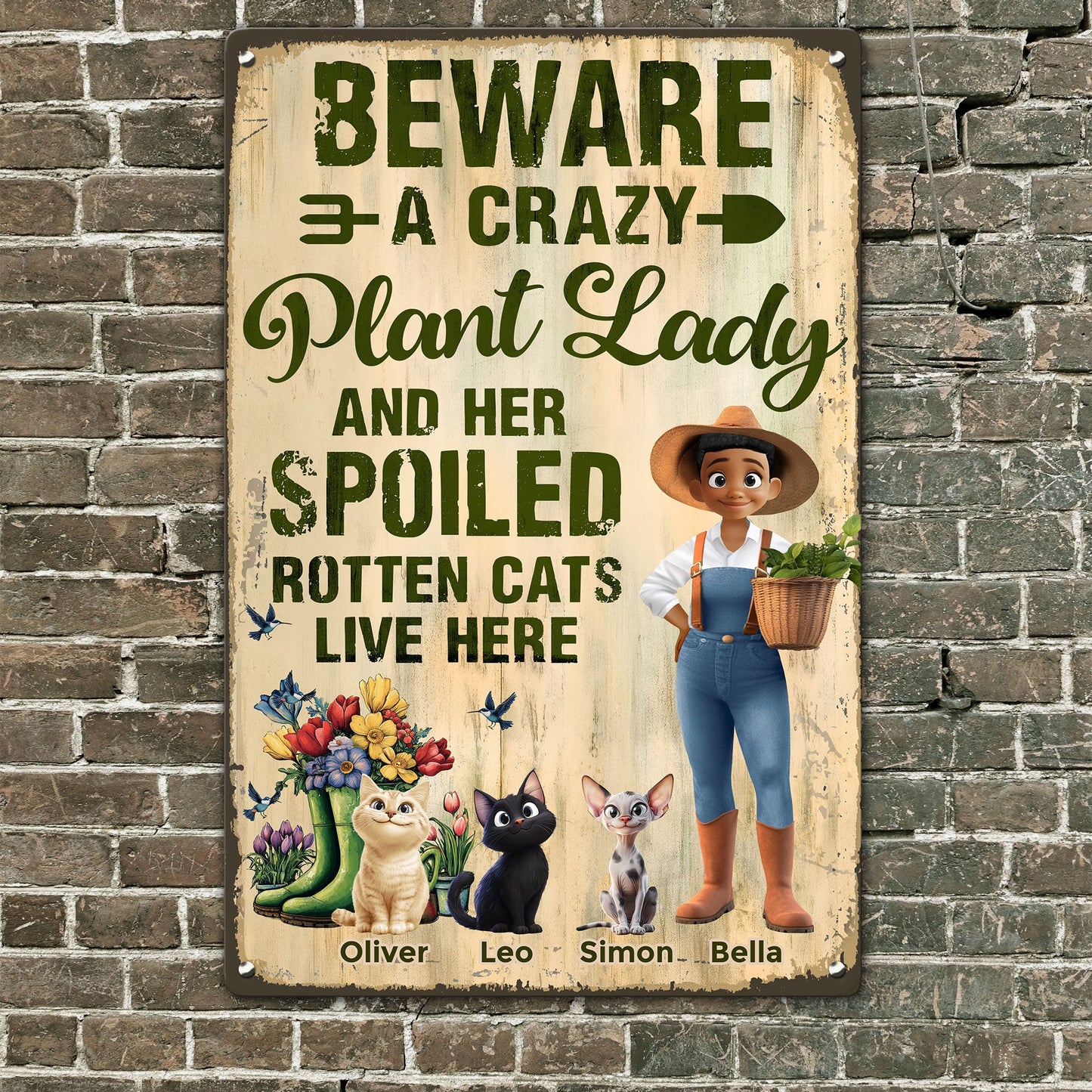 A Crazy Plant Lady & Her Spoiled Rotten Cats Live Here - Personalized Metal Sign