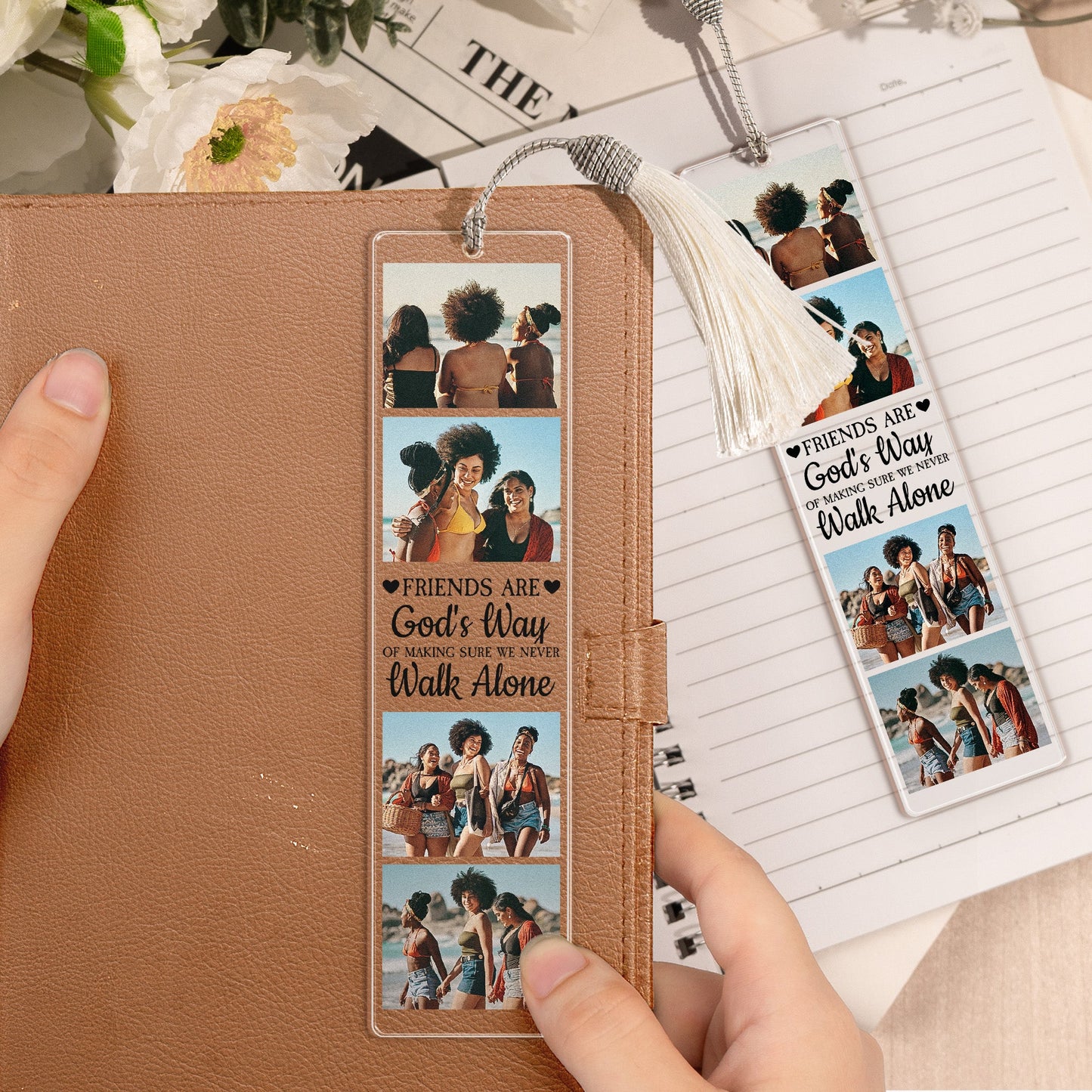 A Friend Is God's Way - Personalized Photo Acrylic Bookmark And Keychain Set