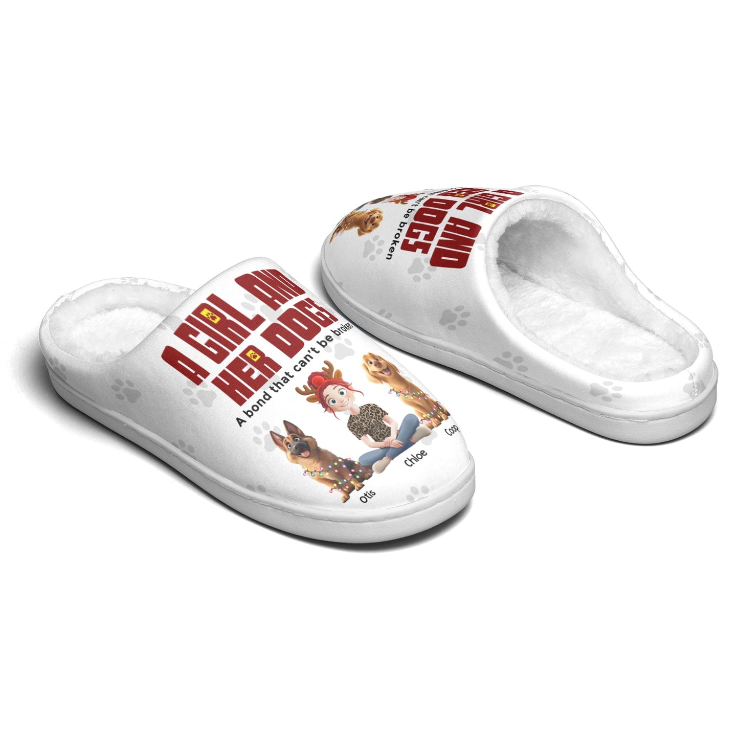 A Girl And Her Dogs A Bond That Can't Be Broken - Personalized Slippers