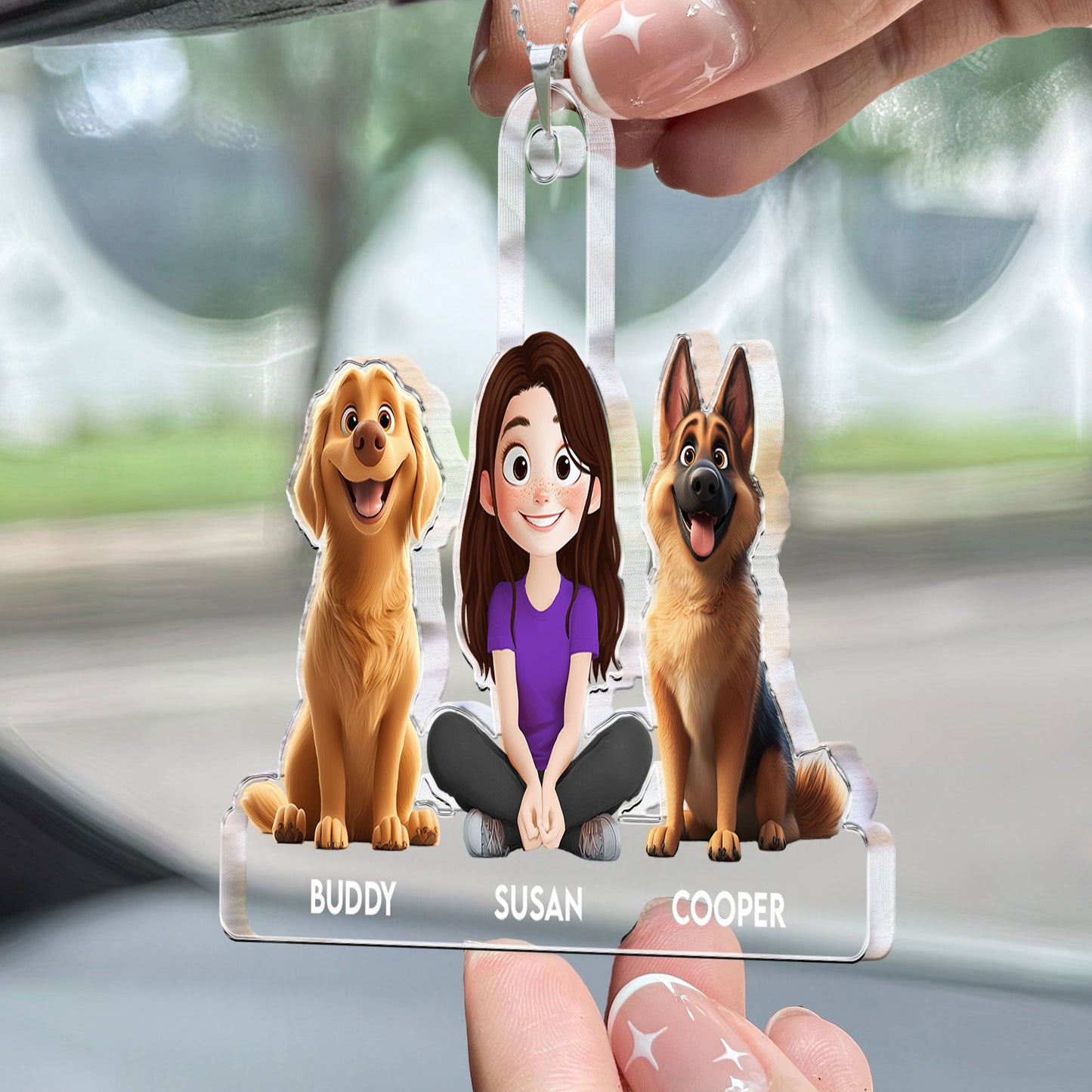 A Girl And Her Dogs - New Cartoon Pet - Personalized Rear View Mirror Accessory