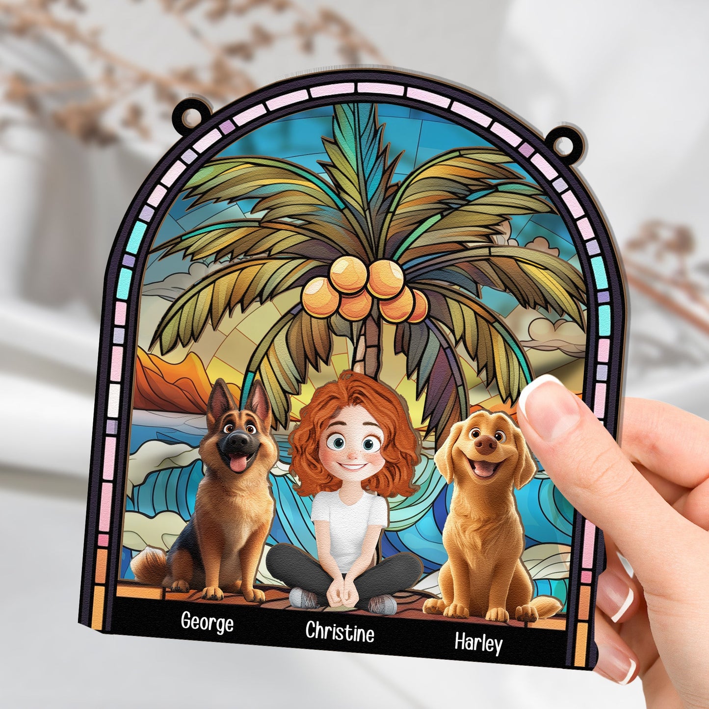 A Girl And Her Dogs New Version - Personalized Window Hanging Suncatcher Ornament