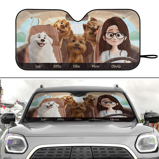 A Girl And Her Dogs - Personalized Car Sun Shade