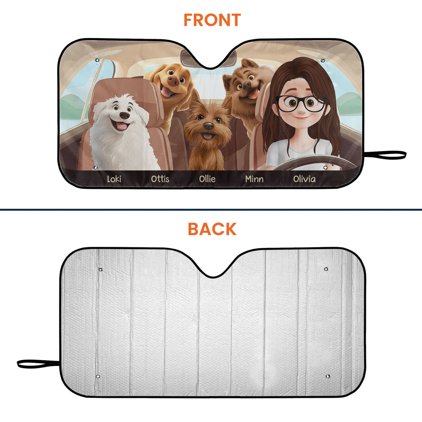 A Girl And Her Dogs - Personalized Car Sun Shade