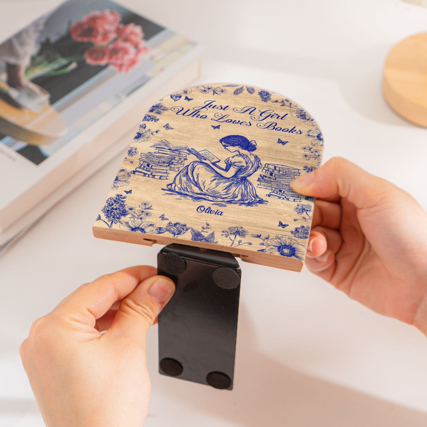 A Girl Who Loves Books Toile De Jouy - Custom Wood Book Ends