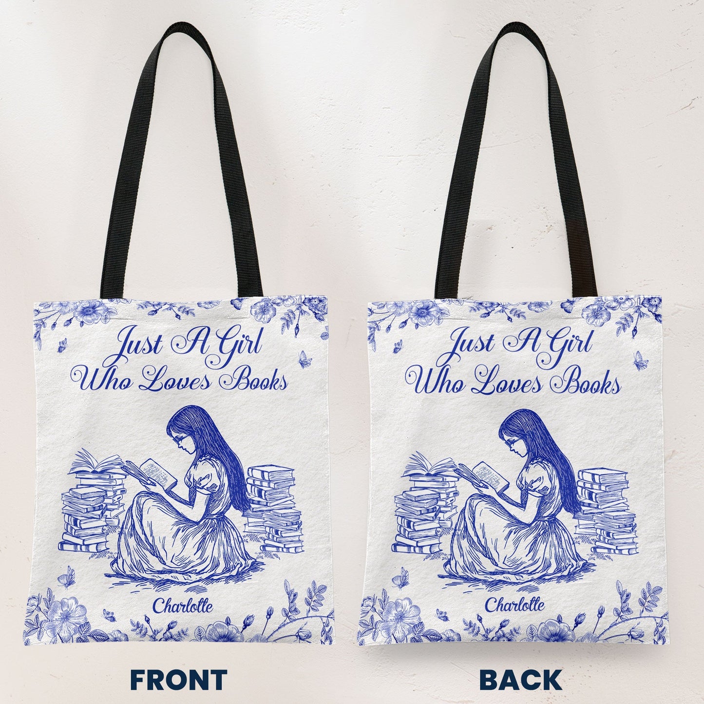 A Girl Who Loves Books Toile De Jouy - Personalized Tote Bag