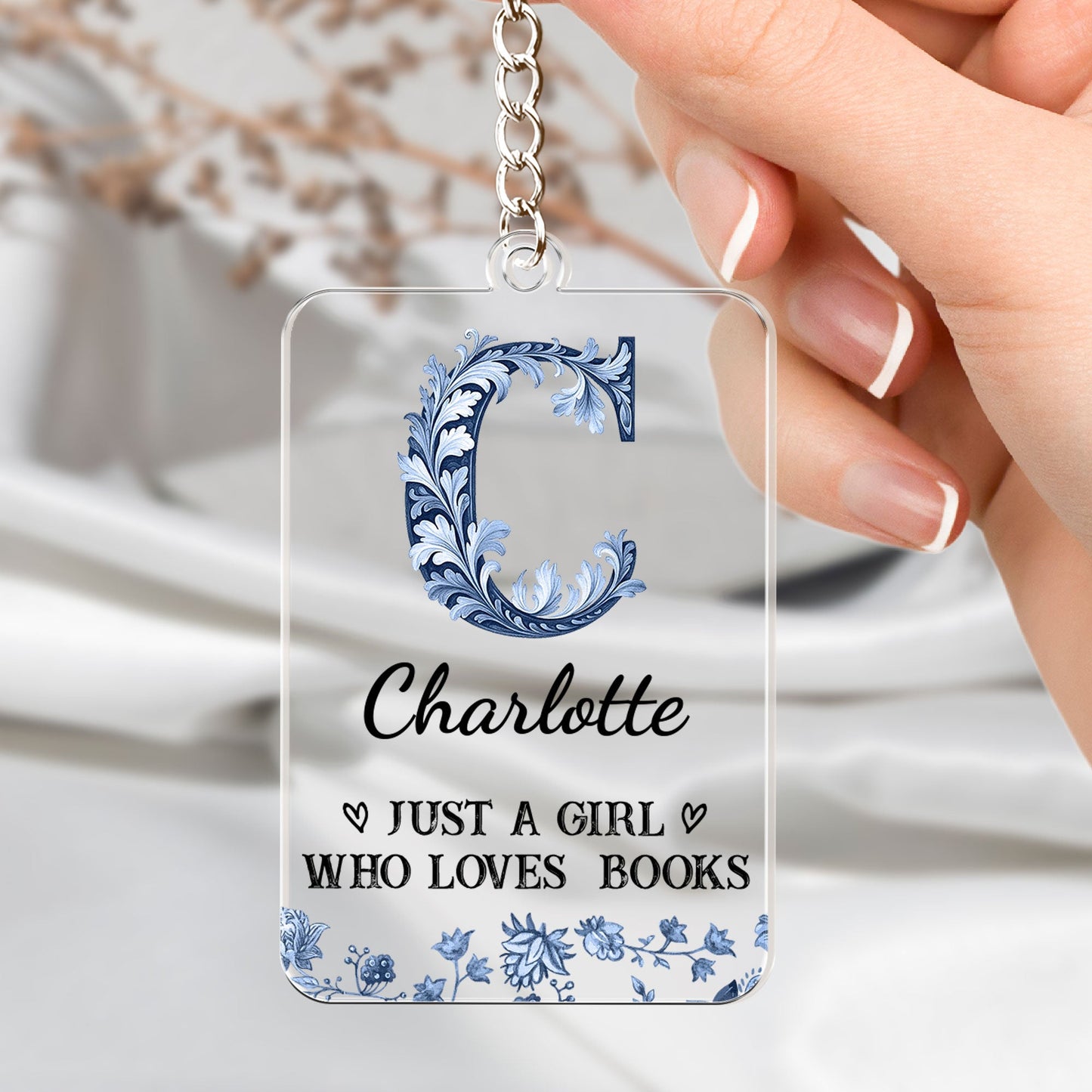 A Girl Who Loves Books Toile De Jouy - Personalized Acrylic Bookmark And Keychain Set