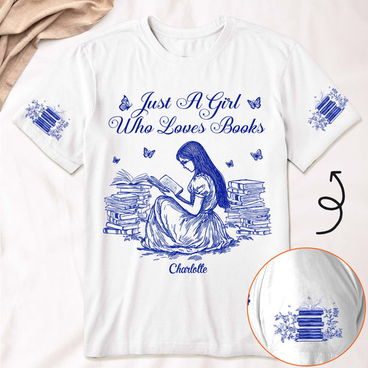 A Girl Who Loves Books, Custom Favorite Book Toile De Jouy - Personalized Shirt