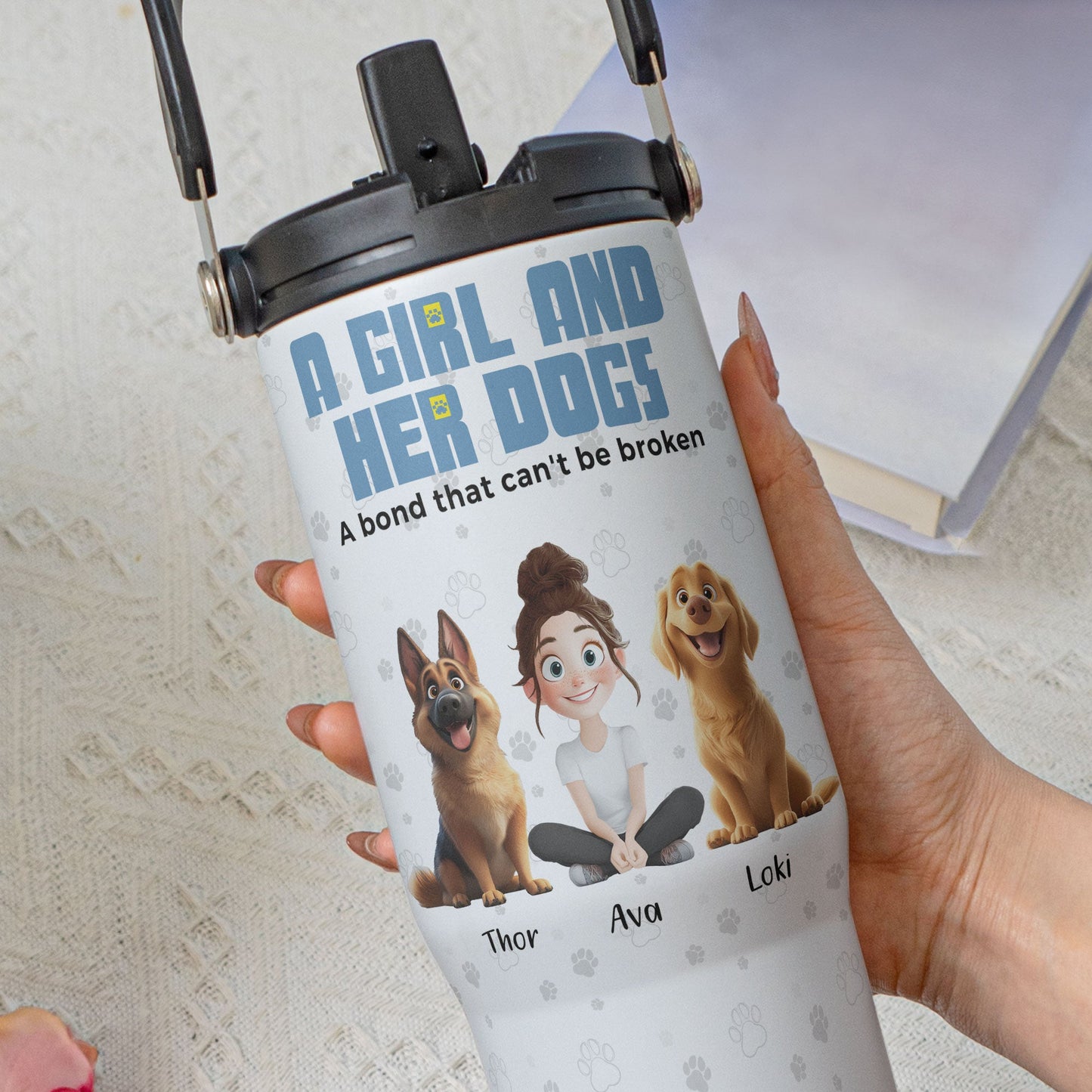 A Girl & Her Dogs With Unbreakable Bond - Personalized 30oz Tumbler With Handle