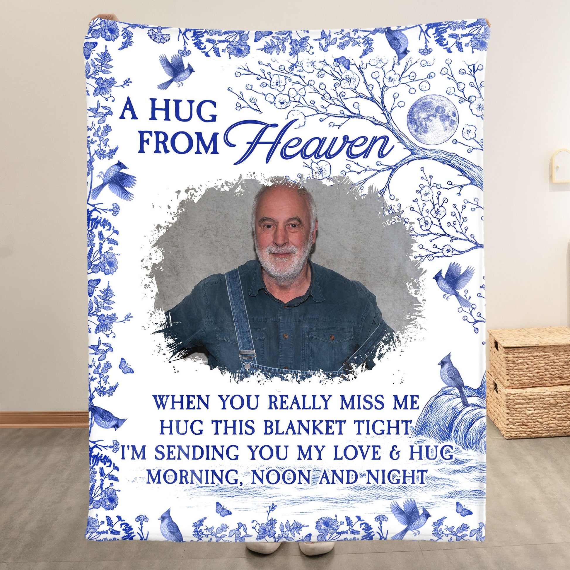 A Hug From Heaven Toile De Jouy Memorial Gift Memory Blanket - Personalized Photo Blanket