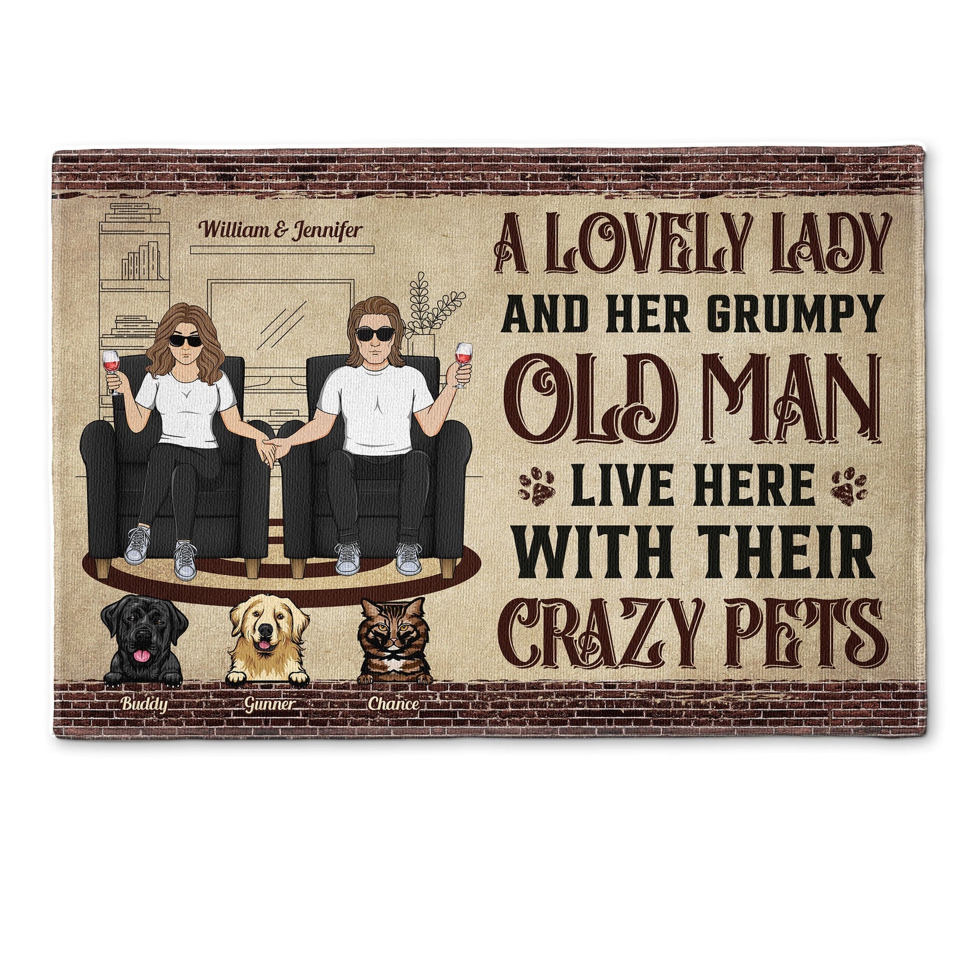 A Lovely Lady And Her Grumpy Old Man Live Here - Personalized Doormat