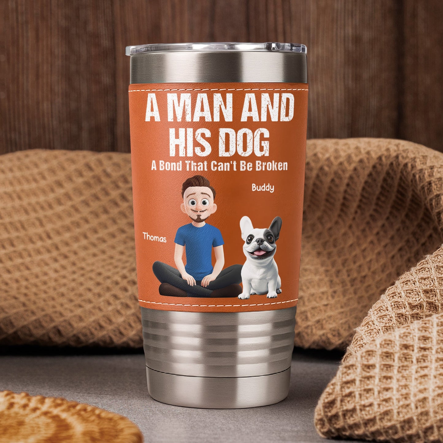 A Man And His Cat A Bond That Can't Be Broken - Personalized 20oz Leather Wrapped Tumbler