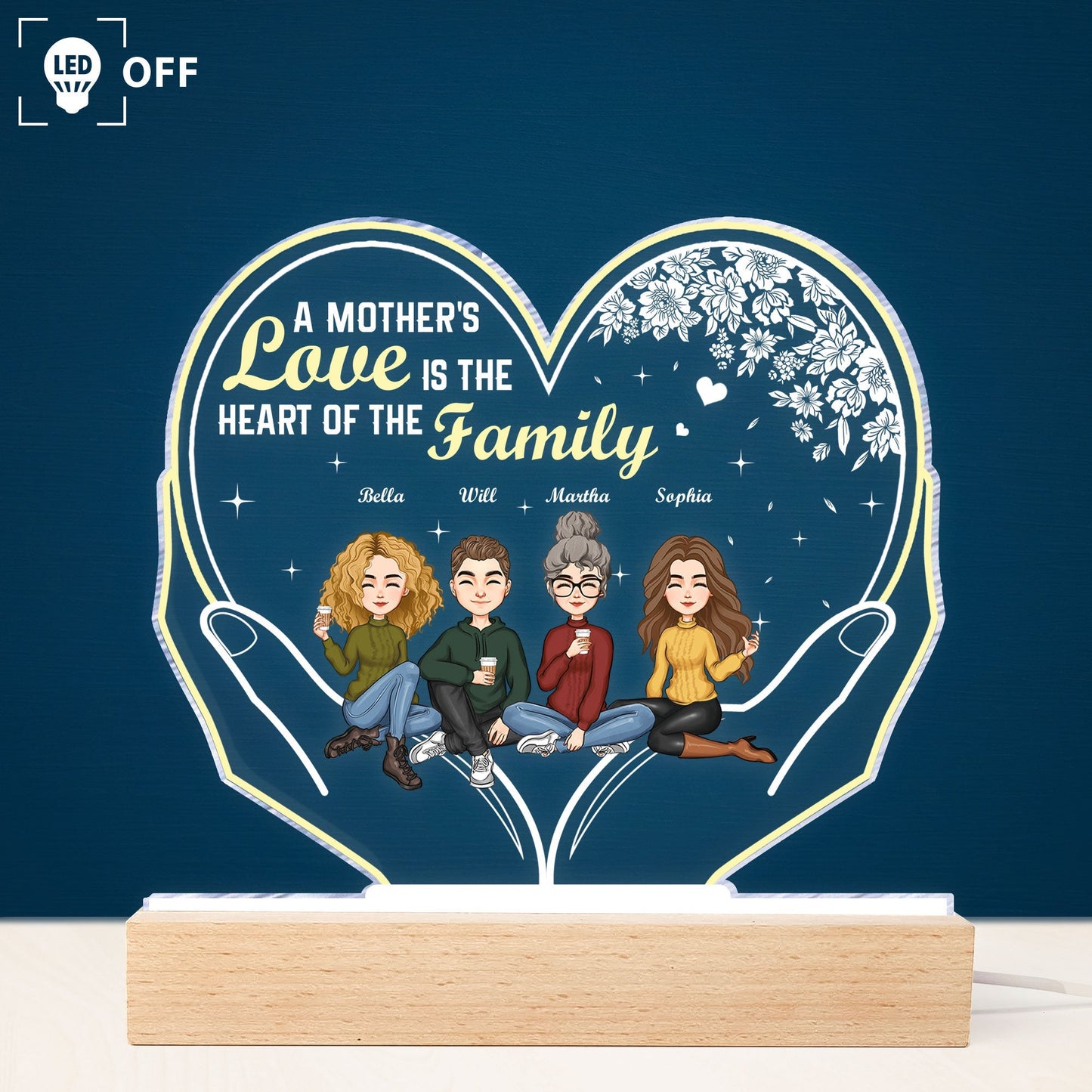 A Mother's Love Is The Heart Of The Family - Personalized LED Light