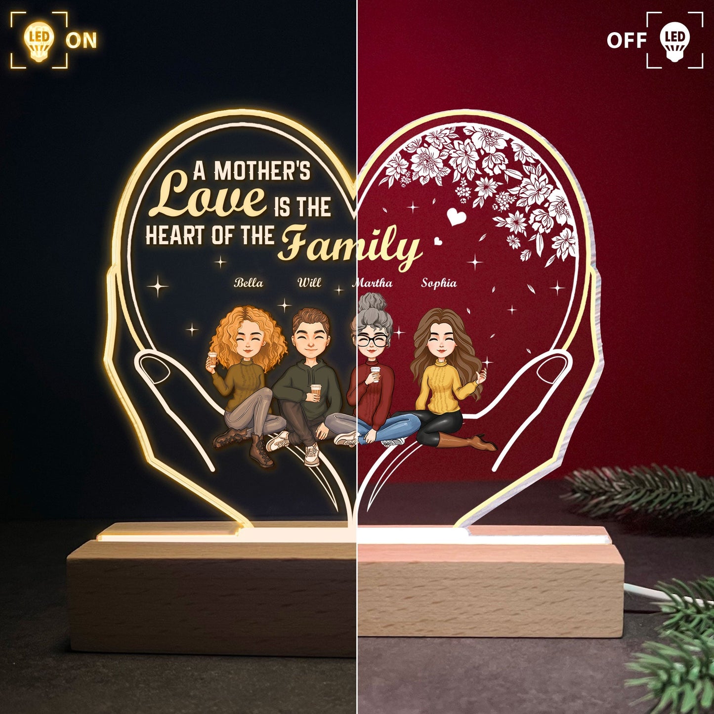 A Mother's Love Is The Heart Of The Family - Personalized LED Light