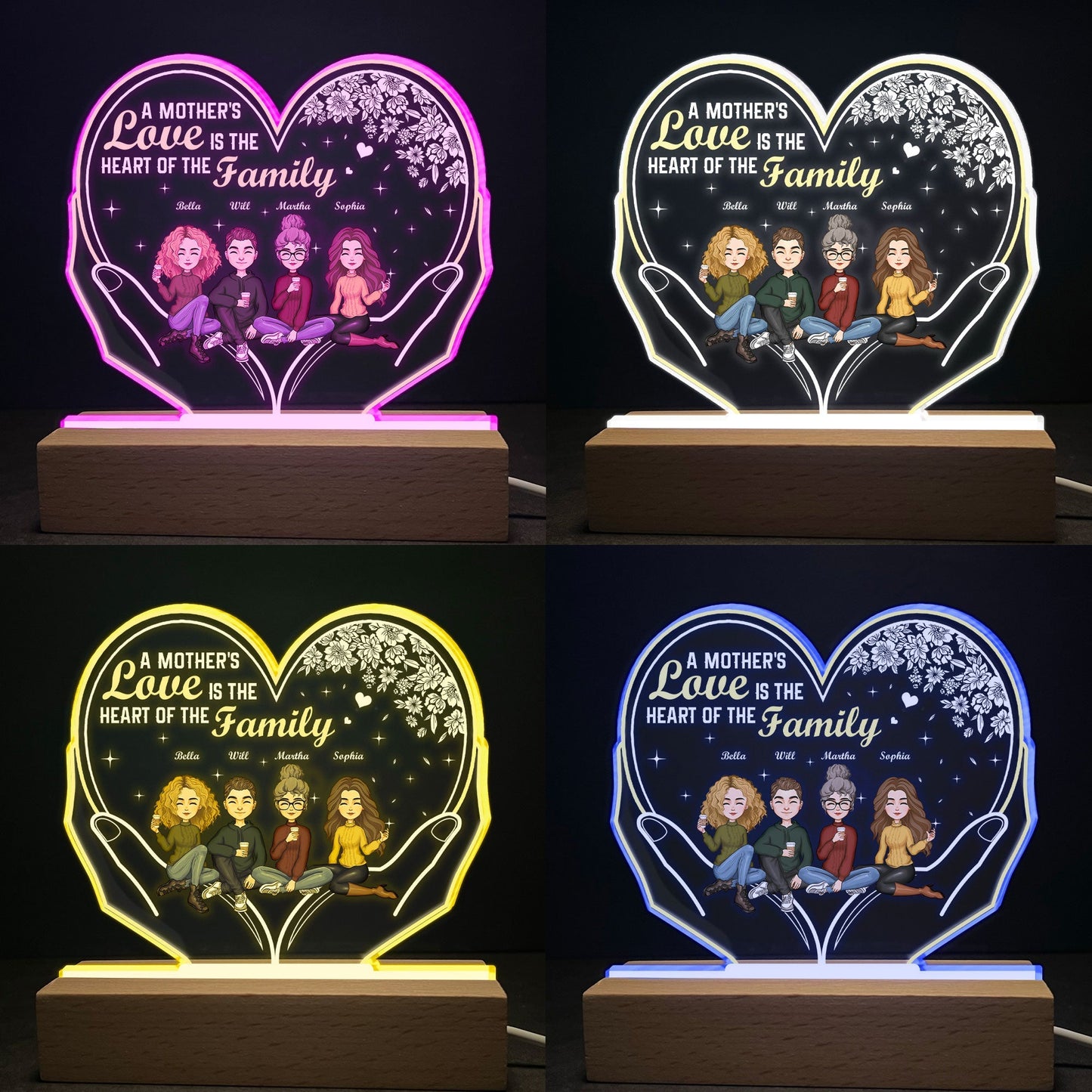A Mother's Love Is The Heart Of The Family - Personalized LED Light
