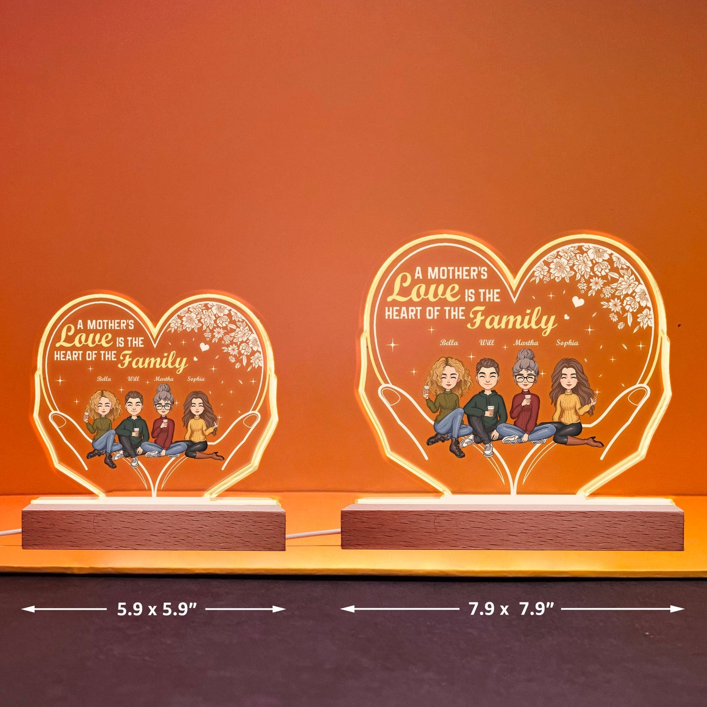 A Mother's Love Is The Heart Of The Family - Personalized LED Light