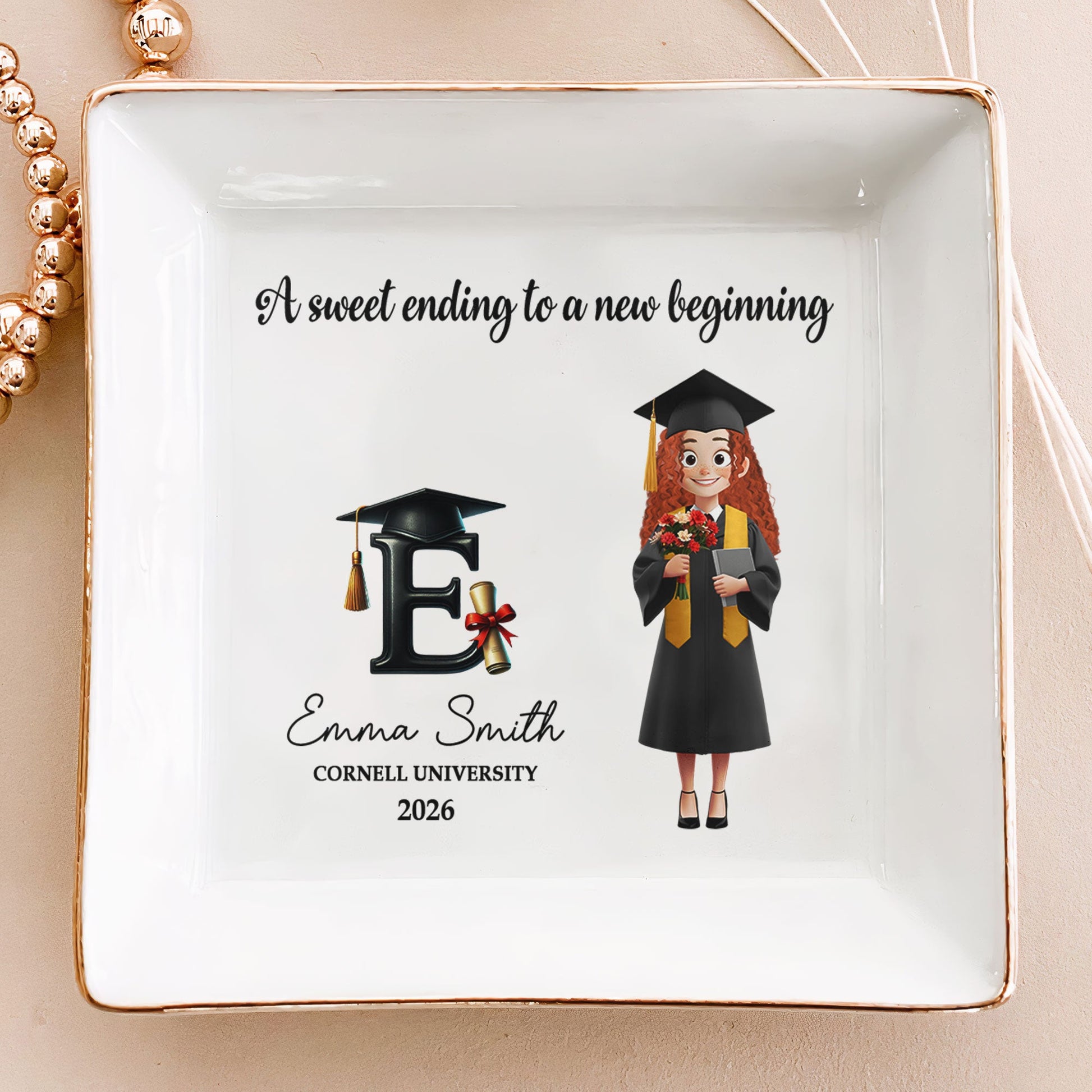 A Sweet Ending To A New Beginning Monogram Letter - Personalized Jewelry Dish