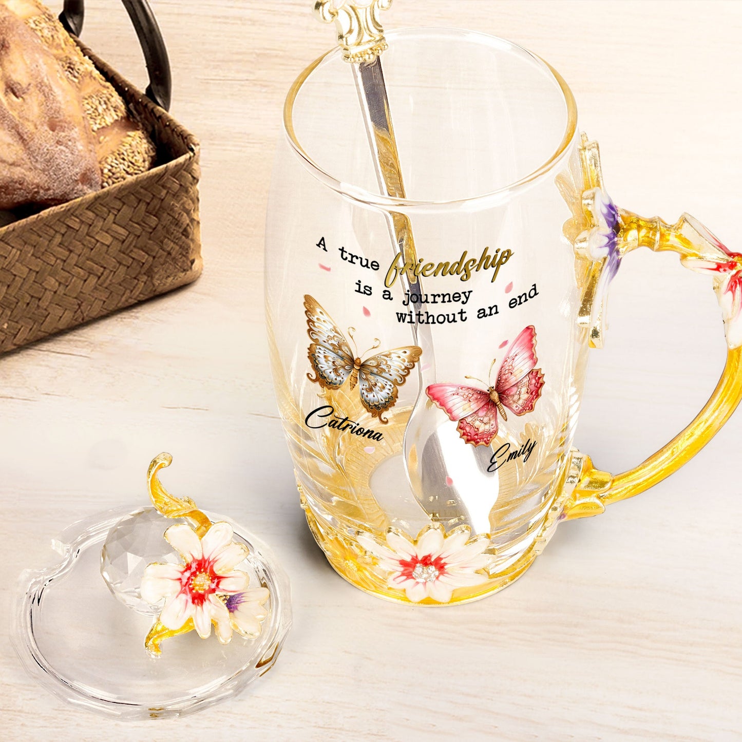 A True Friendship Is A Journey Without An End - Personalized Enamel Flower Tea Cup