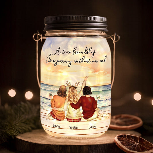 A True Friendship Is A Journey Without An End - Personalized Solar Mason Jar Light