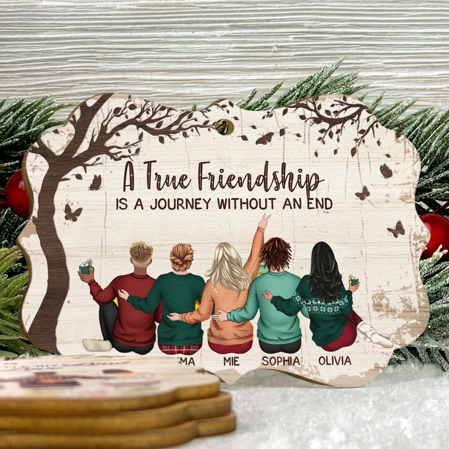 A True Friendship Is A Journey Without An End - Personalized Wooden Ornament - Gift For Friend