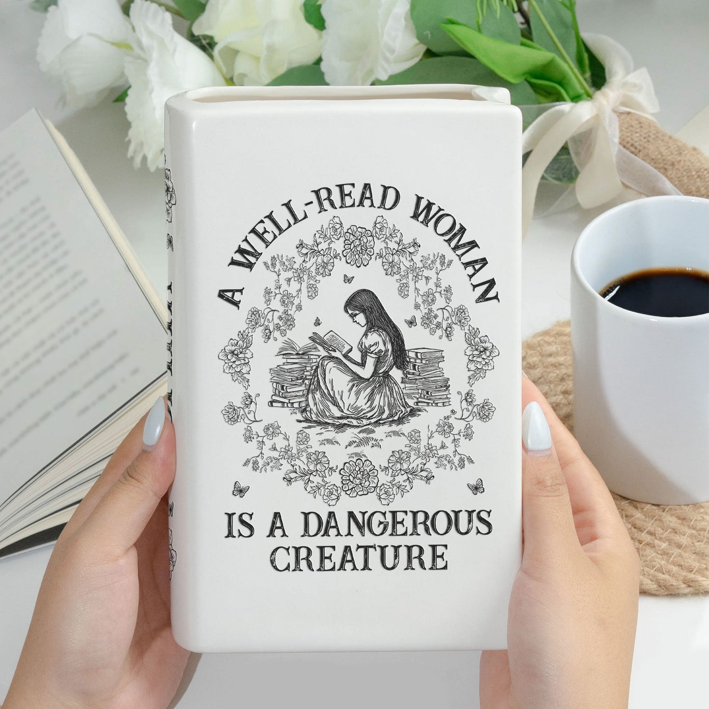 A Well-Read Woman Is A Dangerous Creature - Personalized Ceramic Book Vase