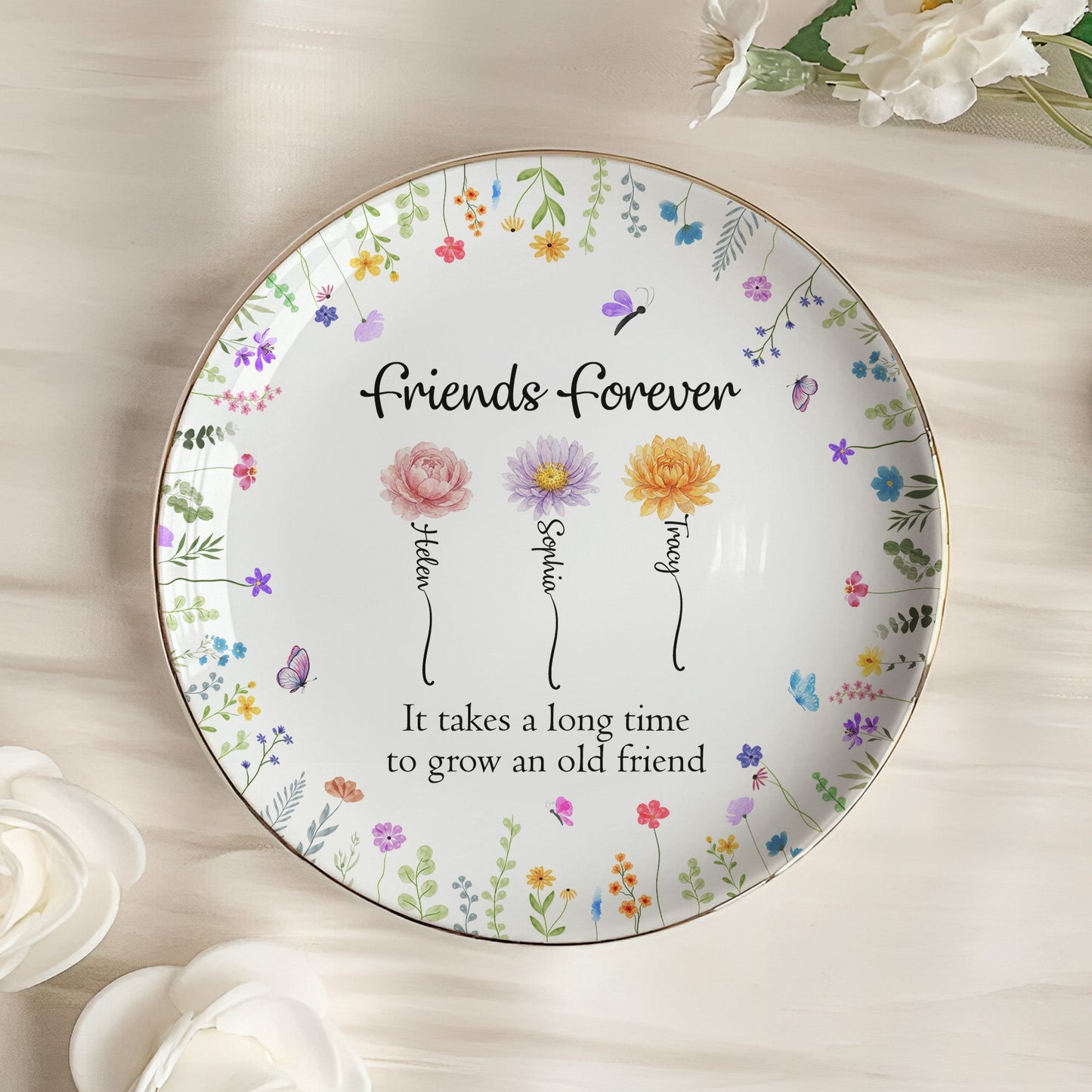 A True Friendship Is A Journey Without An End - Friendship Gift - Personalized Jewelry Dish