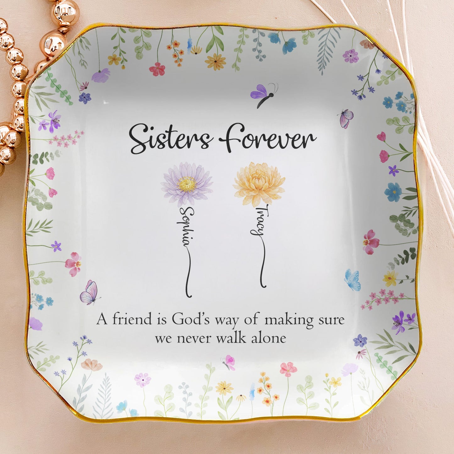 A True Friendship Is A Journey Without An End - Friendship Gift - Personalized Jewelry Dish