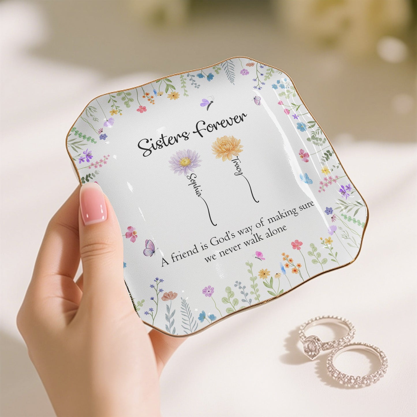 A True Friendship Is A Journey Without An End - Friendship Gift - Personalized Jewelry Dish