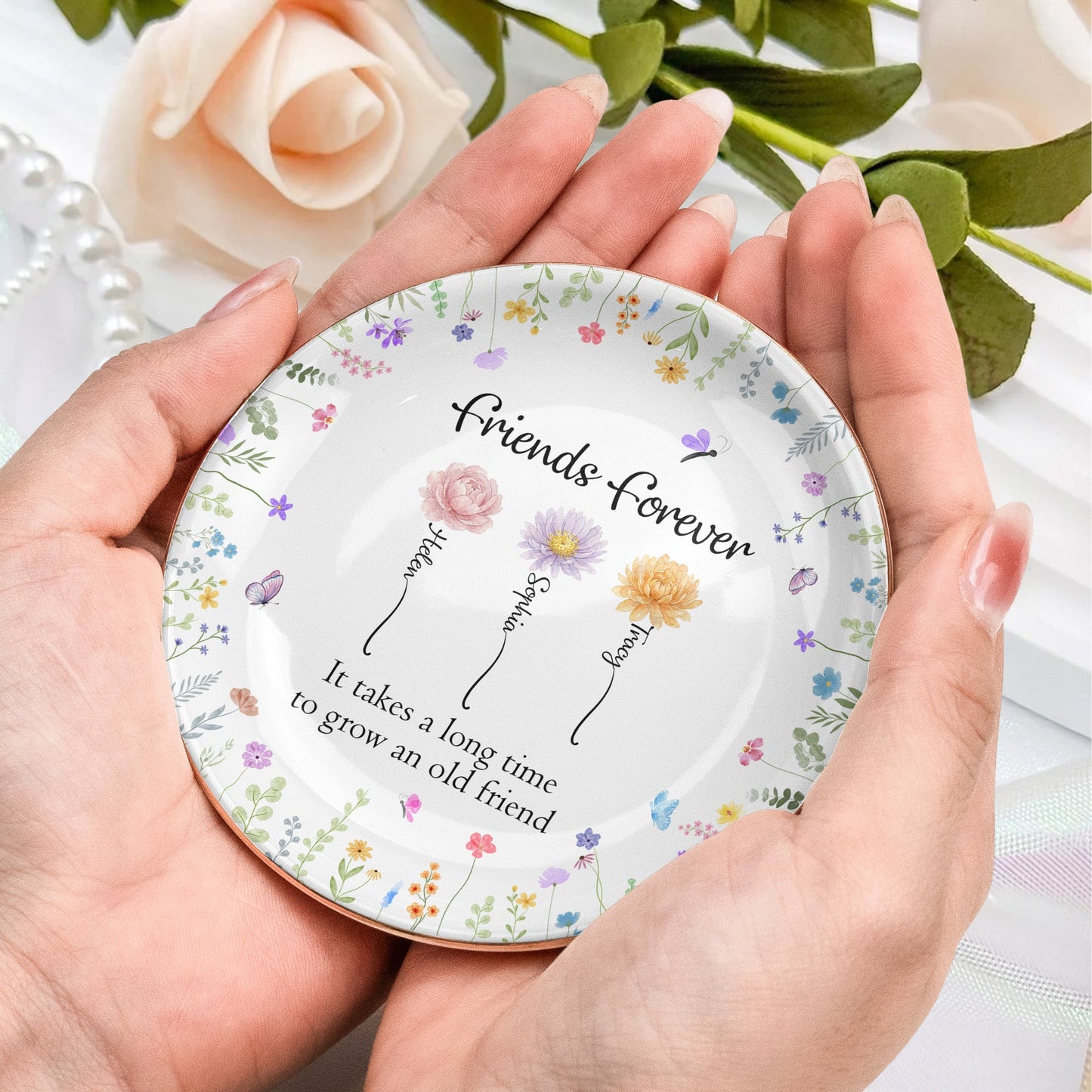 A True Friendship Is A Journey Without An End - Friendship Gift - Personalized Jewelry Dish