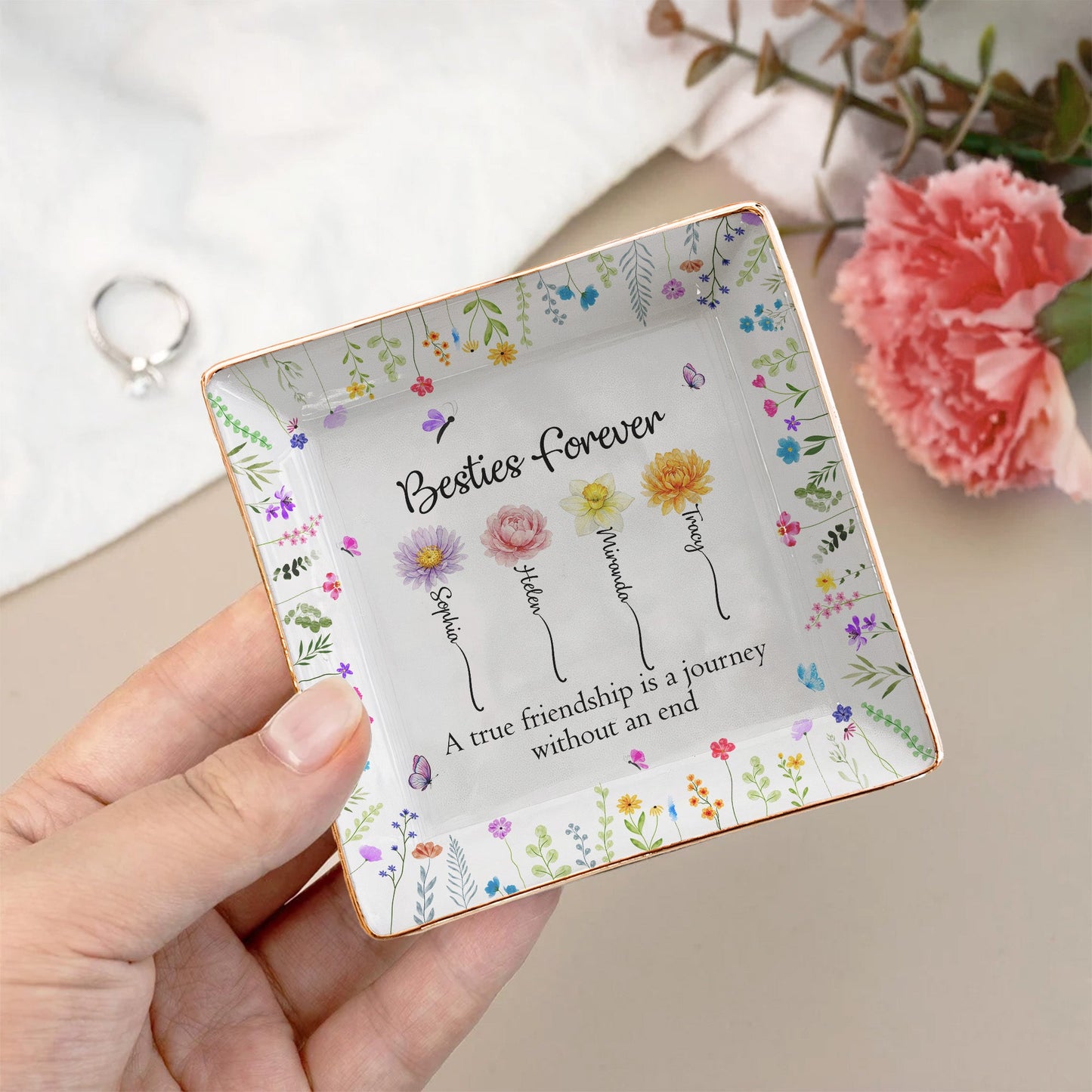 A True Friendship Is A Journey Without An End - Friendship Gift - Personalized Jewelry Dish