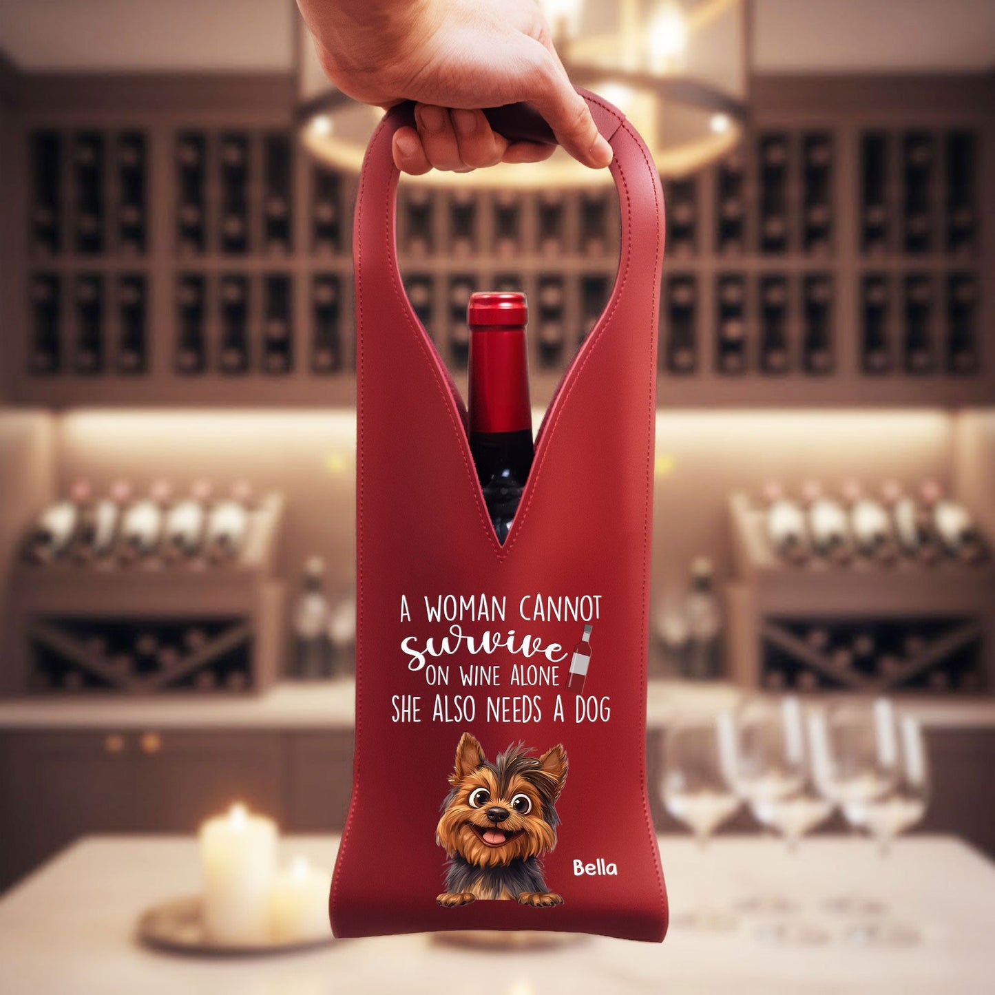 A Woman Cannot Survive On Wine Alone - Personalized Leather Wine Bag