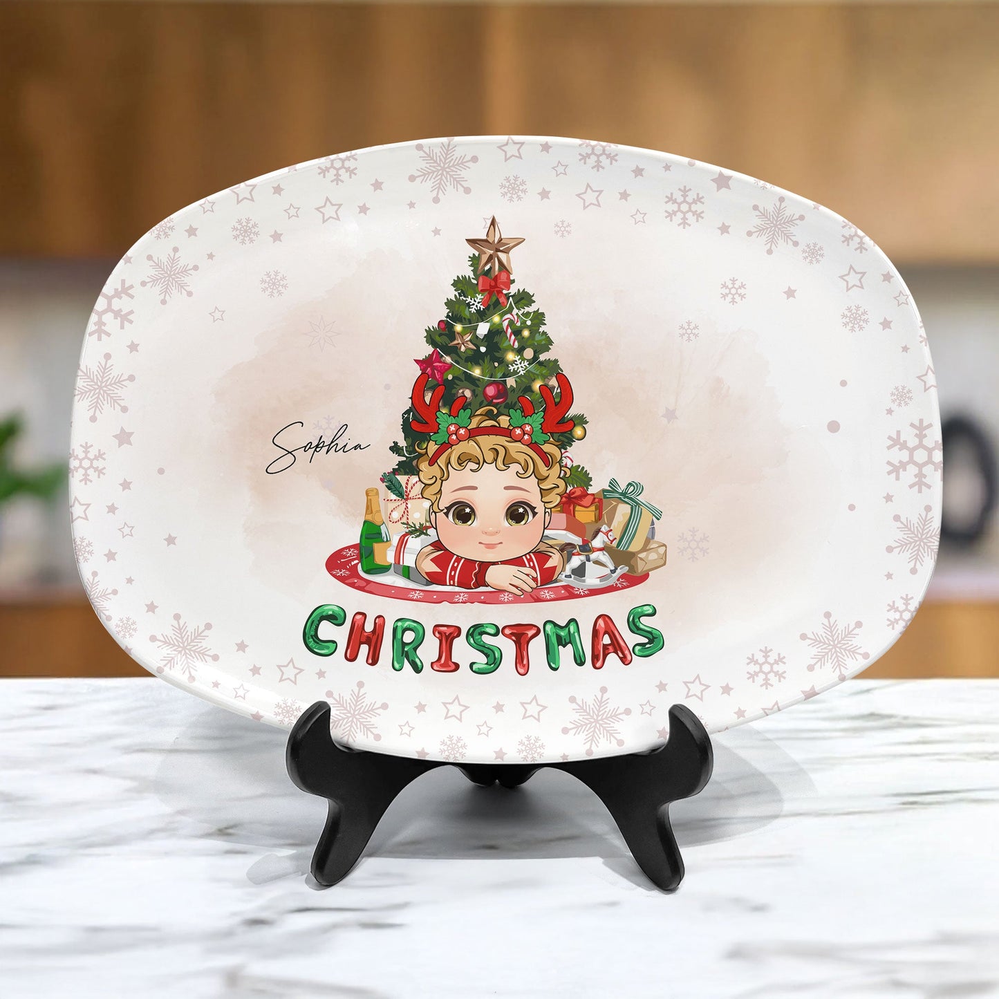 Adorable Kid With Christmas Tree - Personalized Platter