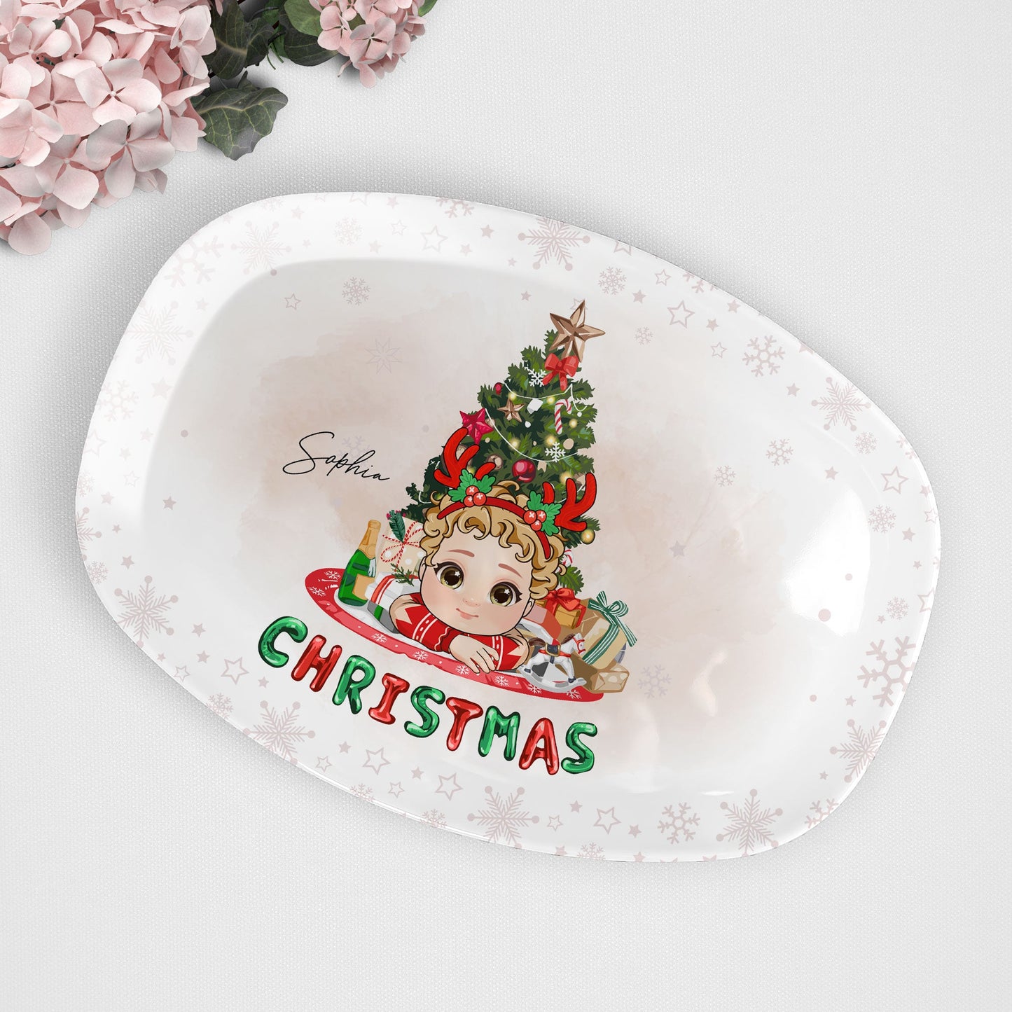 Adorable Kid With Christmas Tree - Personalized Platter