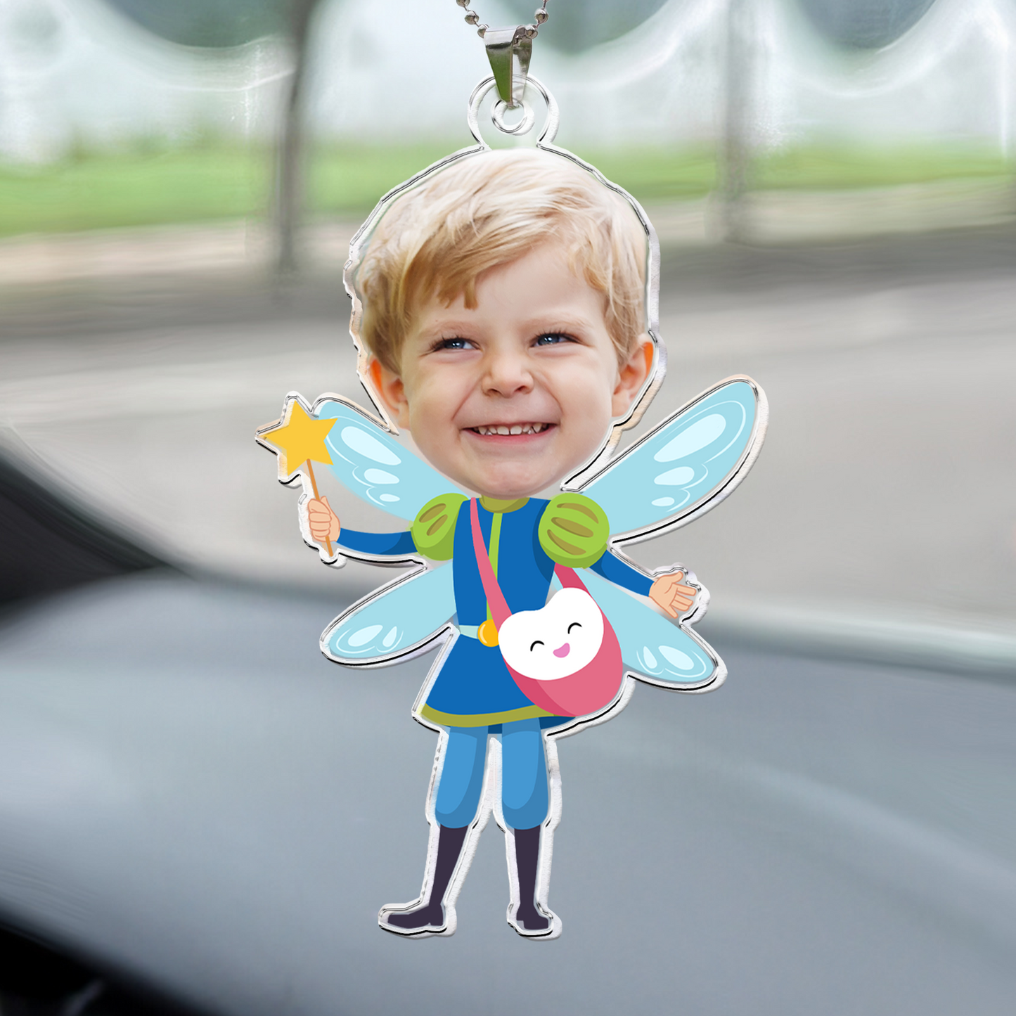 Adorable Kids Wear Tooth Fairy Costume - Personalized Photo Rear View Mirror Accessory