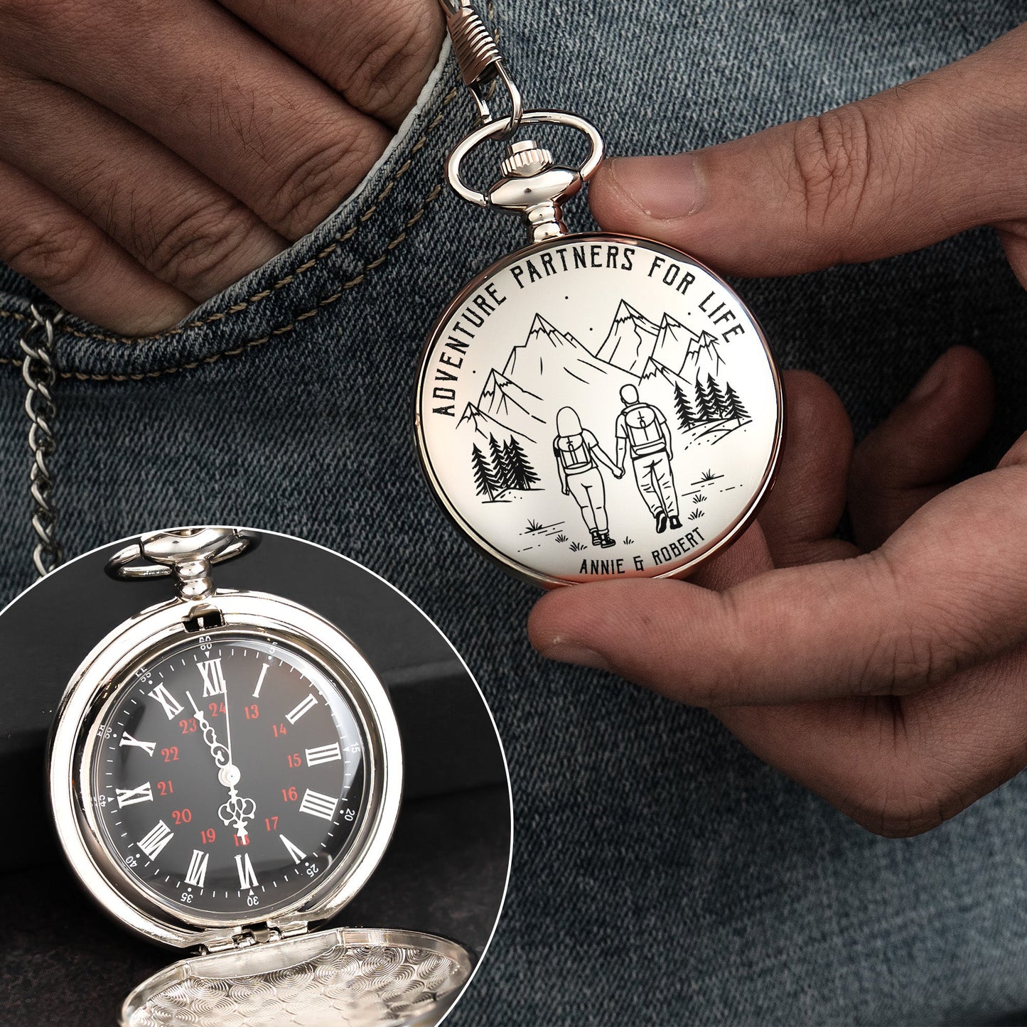 Adventure Partners For Life Camping Couple - Personalized Pocket Watch
